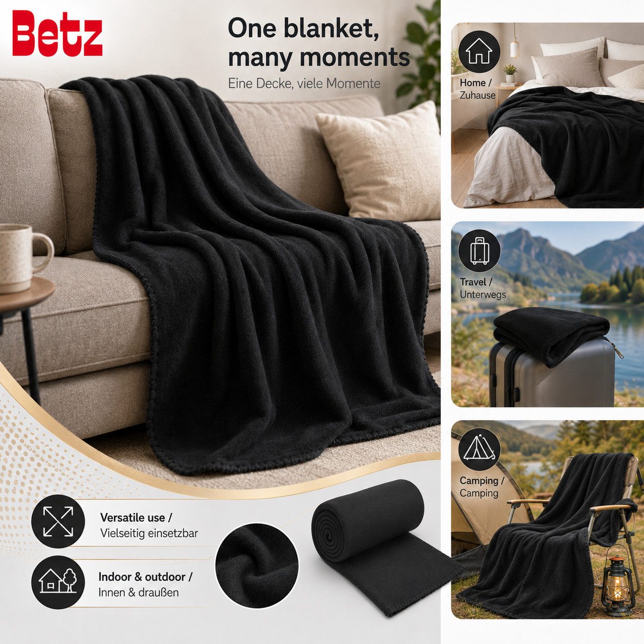 Wohndecke Betz Fleecedecke 130x170 cm 180g/m² – Weiche Wohndecke & Kuscheldecke, Betz, Leicht, wärmend & pflegeleicht – Bild 5 von 5
