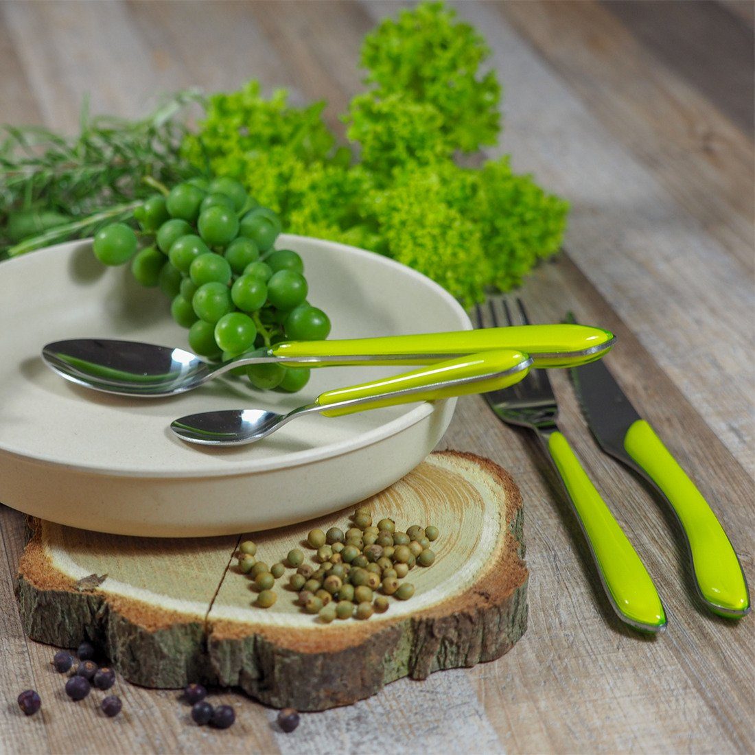 Amefa Besteck-Set ECLAT (24-tlg), 6 Personen, Edelstahl 18/0, Kunststoff, Griff Kunststoff, anisgrün glänzend