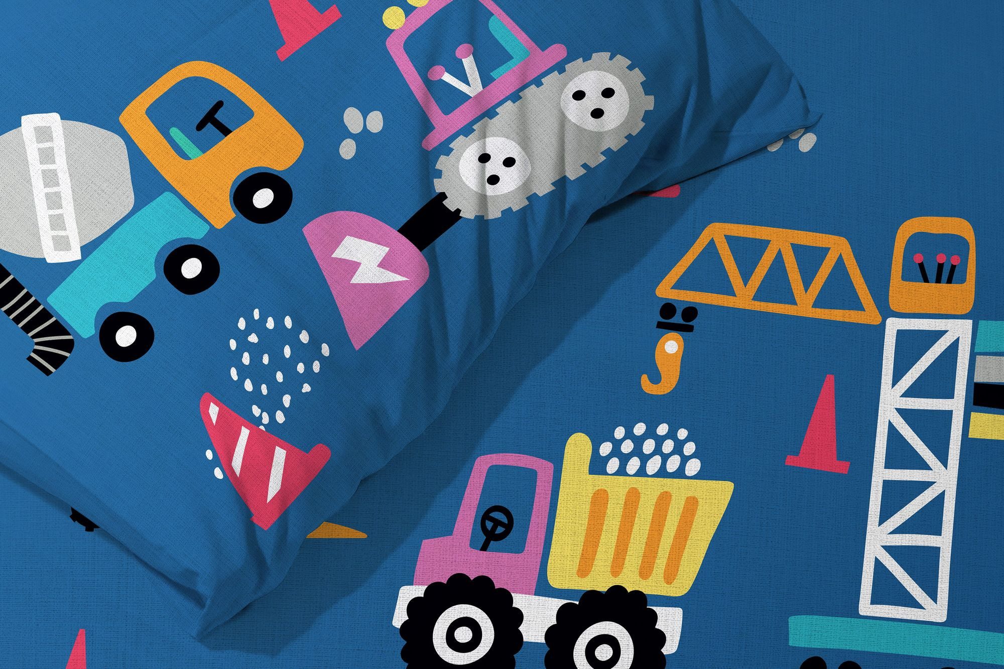 Faro Babybettwäsche Baby Bettwäsche Set Baustelle blau 2 tlg. 100x135 cm 100% Baumwolle, 1 teilig, Langlebig