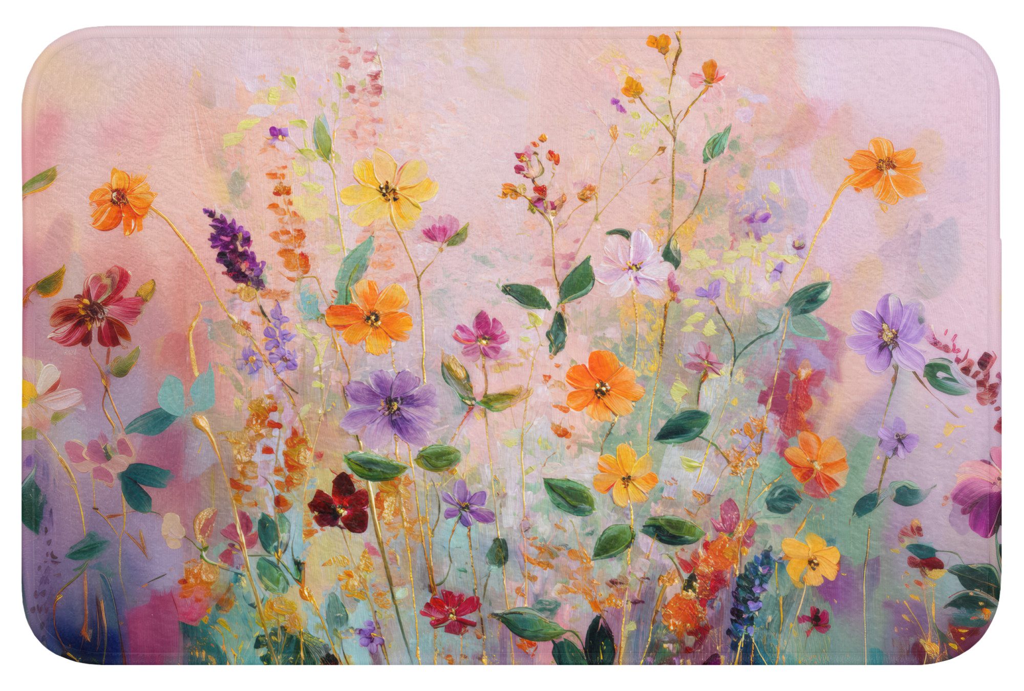 OnlyWow Badematte Kunstdrucke - Blumen - Abstrakt - Farbenfroh, Höhe 10 mm, Polyester, Rechteckig, Badezimmerteppich, Badteppich, Rutschfest, Badvorleger, Waschbar