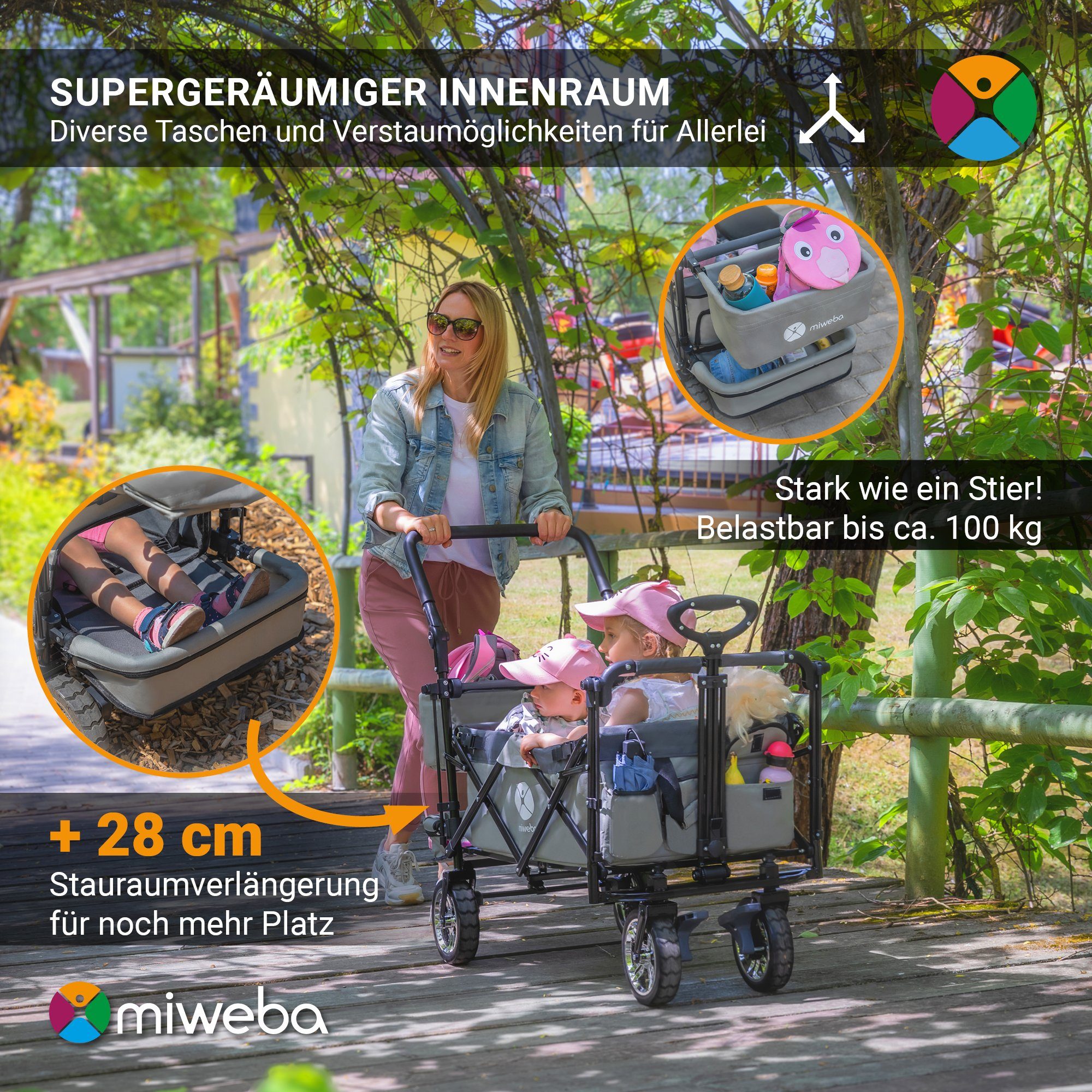 miweba Bollerwagen faltbar Transportkarre Handwagen Bollerwagen MB-20 (Bollerwagen klappbar, Kinderwagen, Handwagen, Transportwagen, 1-tlg., faltbarer Bollerwagen, Bollerwagen für Kinder), faltbarer Bollerwagen, Handwagen, Transportwagen