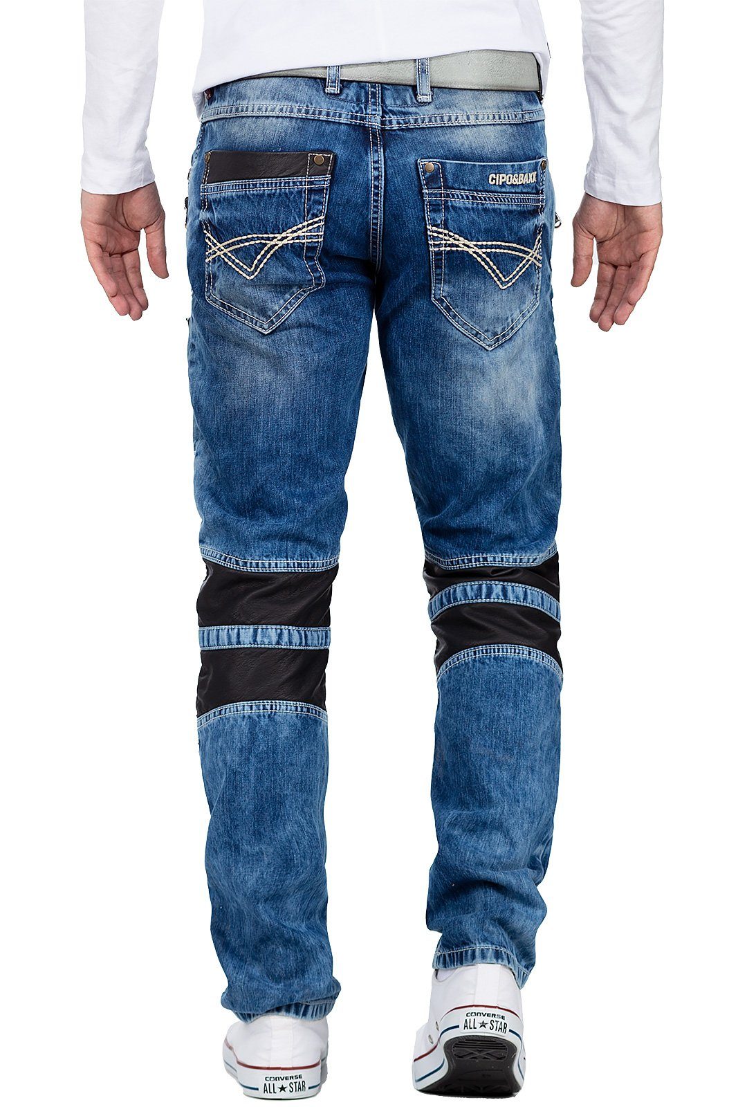 Cipo & Baxx Bikerjeans Herren straight fit Hose Stonewashed BA-CD637 mit Le günstig online kaufen