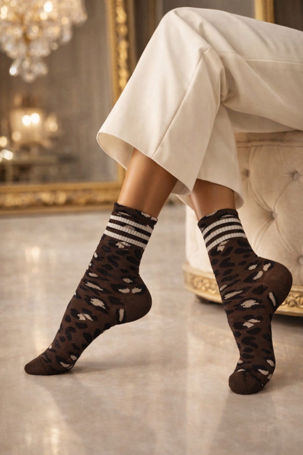 Lycille Langsocken Leoparden Socken für Damen – Stylische Baumwollsocken mit Animal Print