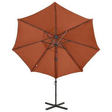 vidaXL Sonnenschirm Ampelschirm mit Mast und LED-Leuchten Terracotta-Rot 300 cm