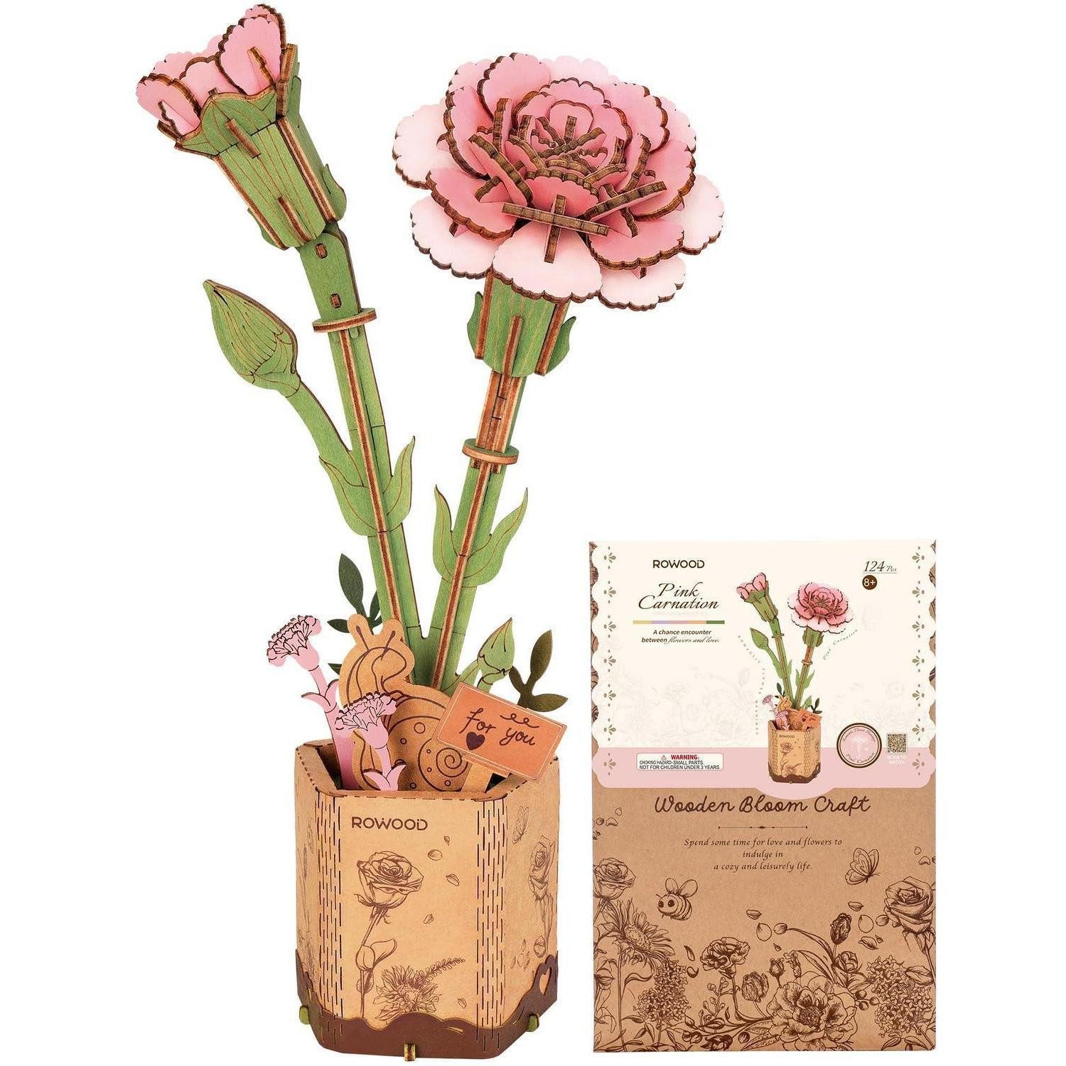 LuxusKollektion 3D-Puzzle 3D Holzblumen Puzzle Rosa Nelke, Puzzleteile