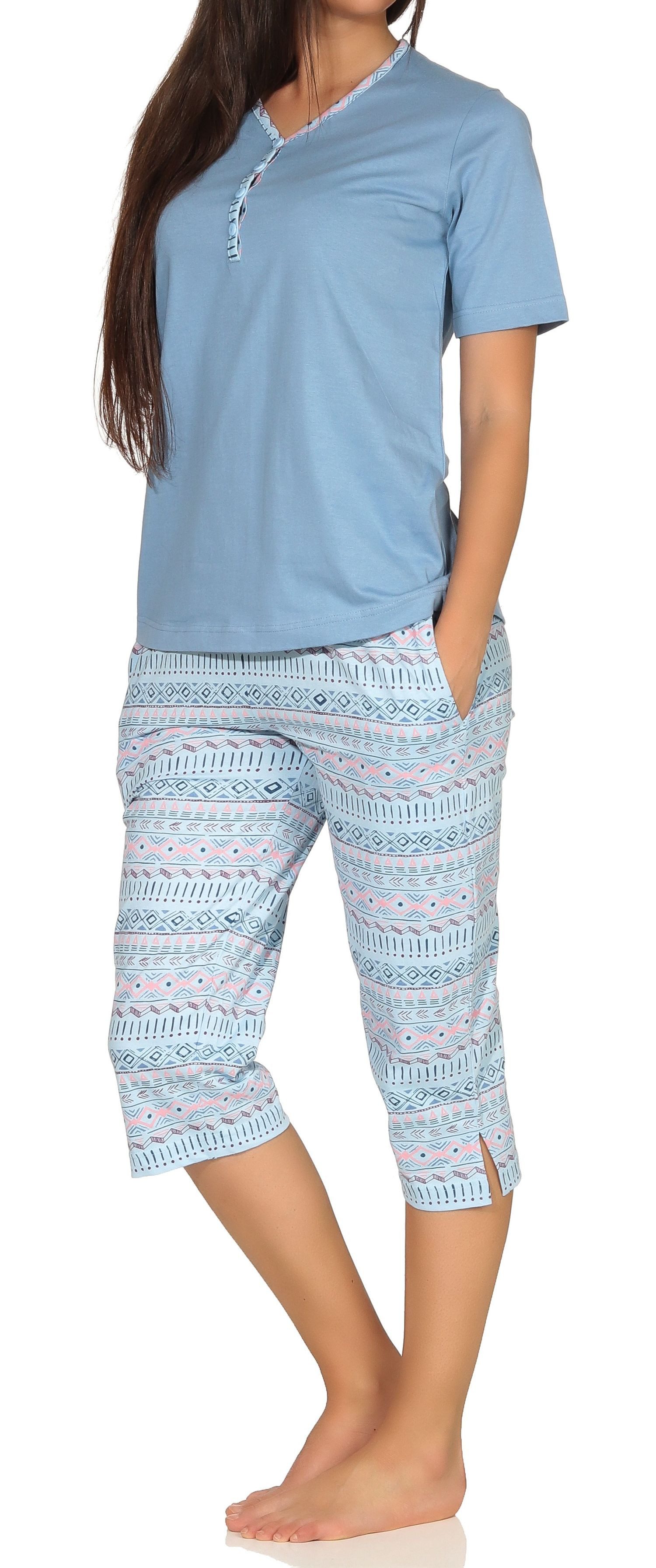 Normann Pyjama Damen kurzarm Capri Schlafanzug im Ethnolook - auch in Übergrössen – Bild 2 von 5