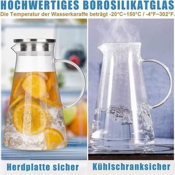Caterize Karaffe Wasserkaraffe,Glaskaraffe,Karaffe Glas mit Deckel 1.8 Liter