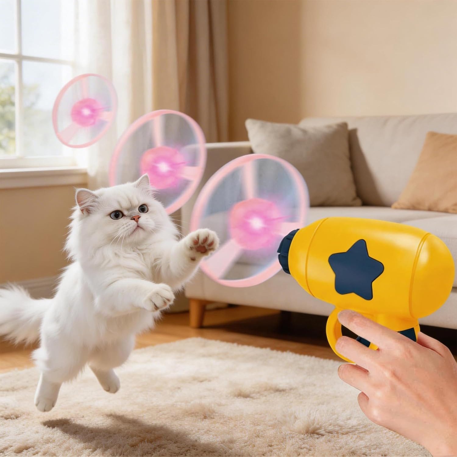 FELIXLEO LED Scheinwerfer Fliegender Scheibenwerfer Katzenspielzeug mit Propeller