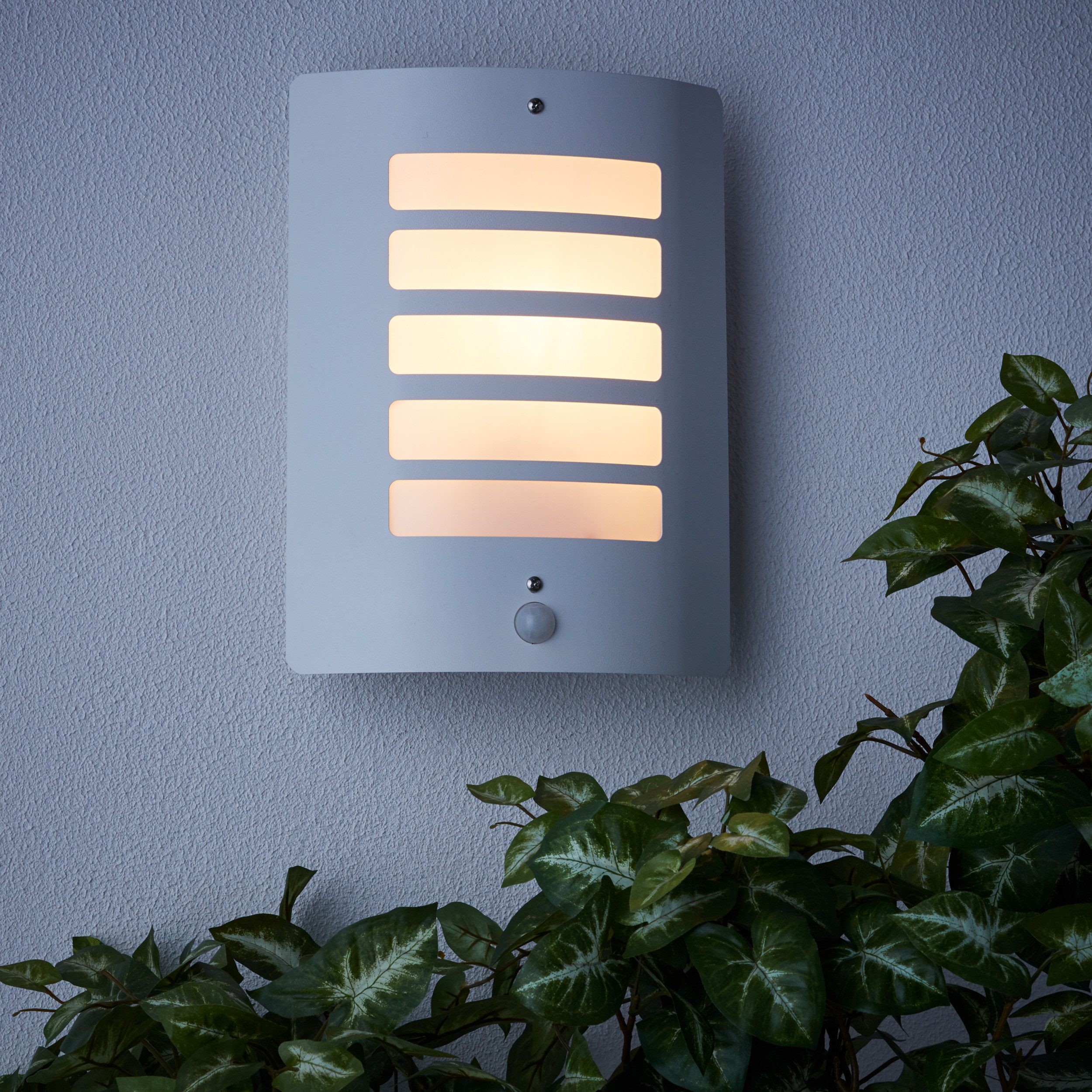 Lightbox Wandleuchte, Bewegungsmelder, ohne Leuchtmittel, Außen Wandlampe, Bewegungsmelder, 29 x 23 cm, E27, max. 60 W, weiß