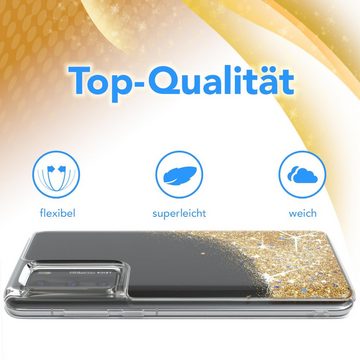 EAZY CASE Handyhülle Liquid Glittery Case für Huawei P40 6,1 Zoll, Durchsichtig Back Case Handy Softcase Silikonhülle Glitzer Cover Gold