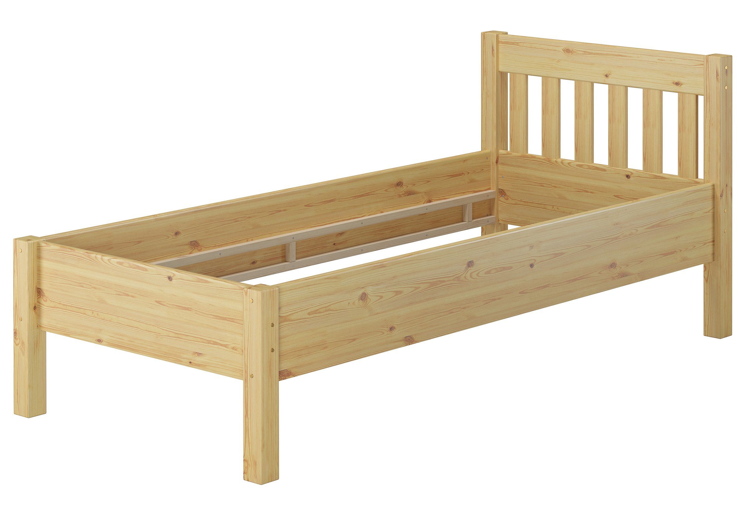 ERST-HOLZ Bett Kiefer Massivholzbett Seniorenbett Natur 90x200, lackiert Hohes Kieferfarblos