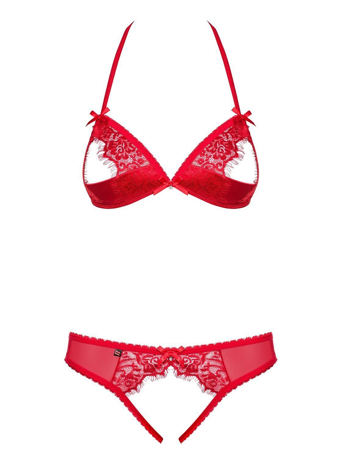 Obsessive Set: Bügelloser BH Dessous-Set: BH und String ouvert - rot (2-tlg) mit offenen Cups und Schritt