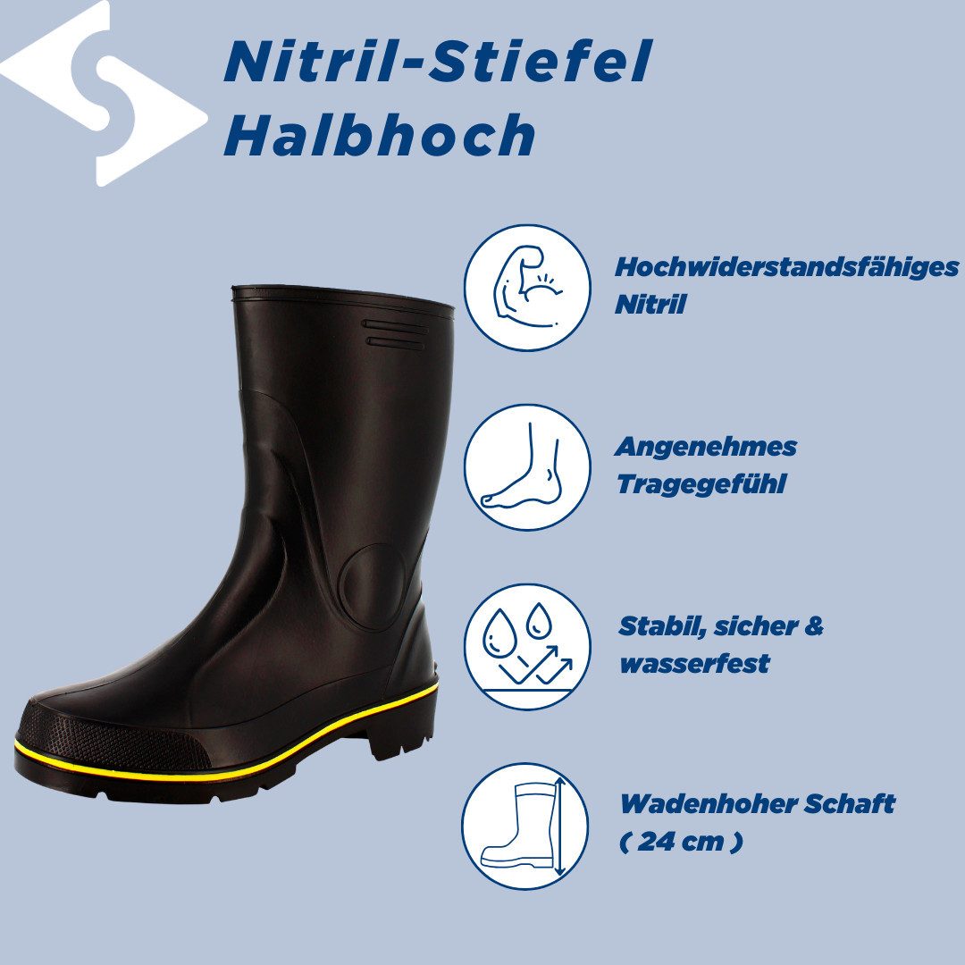 SCHEIBLER WORKWEAR Nitril Regenstiefel Halbhoch Gummistiefel Gummistiefel wasserdicht, winddicht
