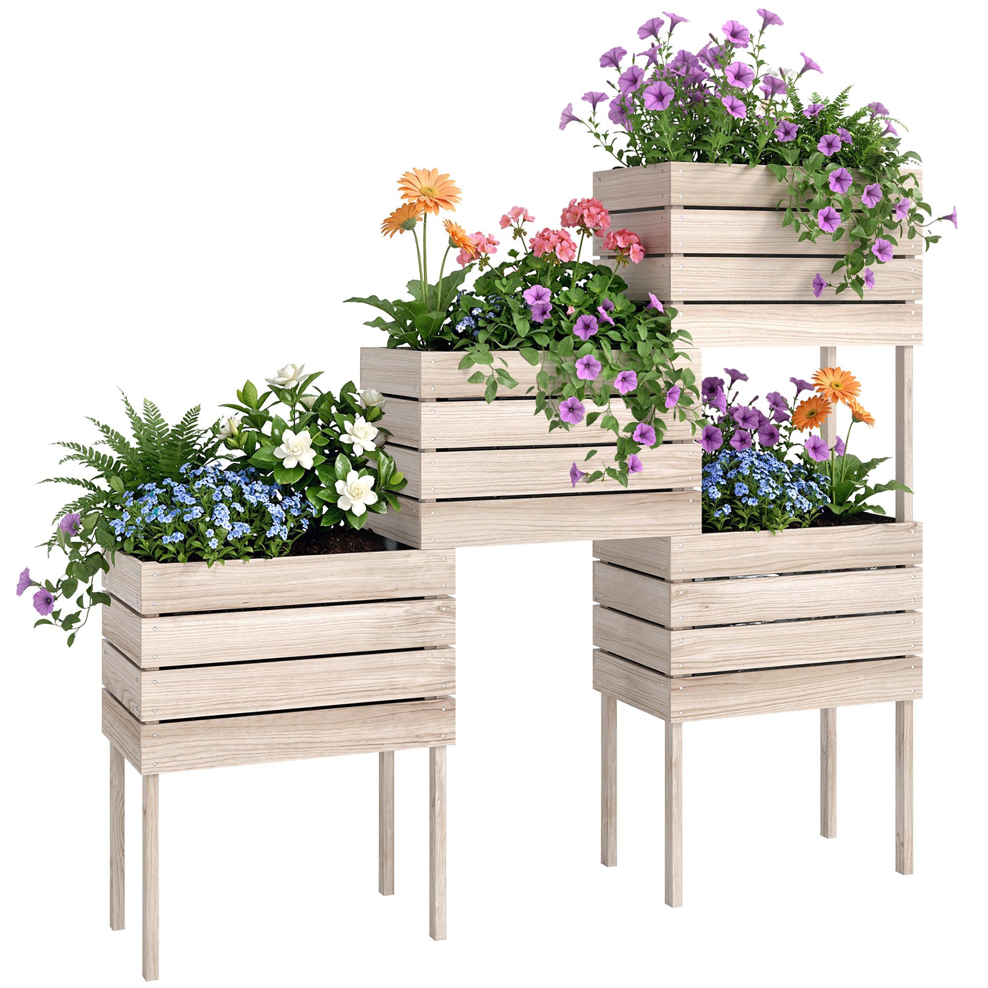 Outsunny Hochbeet Pflanzkübel aus Holz (Blumenkasten, 4 St., Pflanzkasten), für Garten, Balkon, für Garten, Balkon