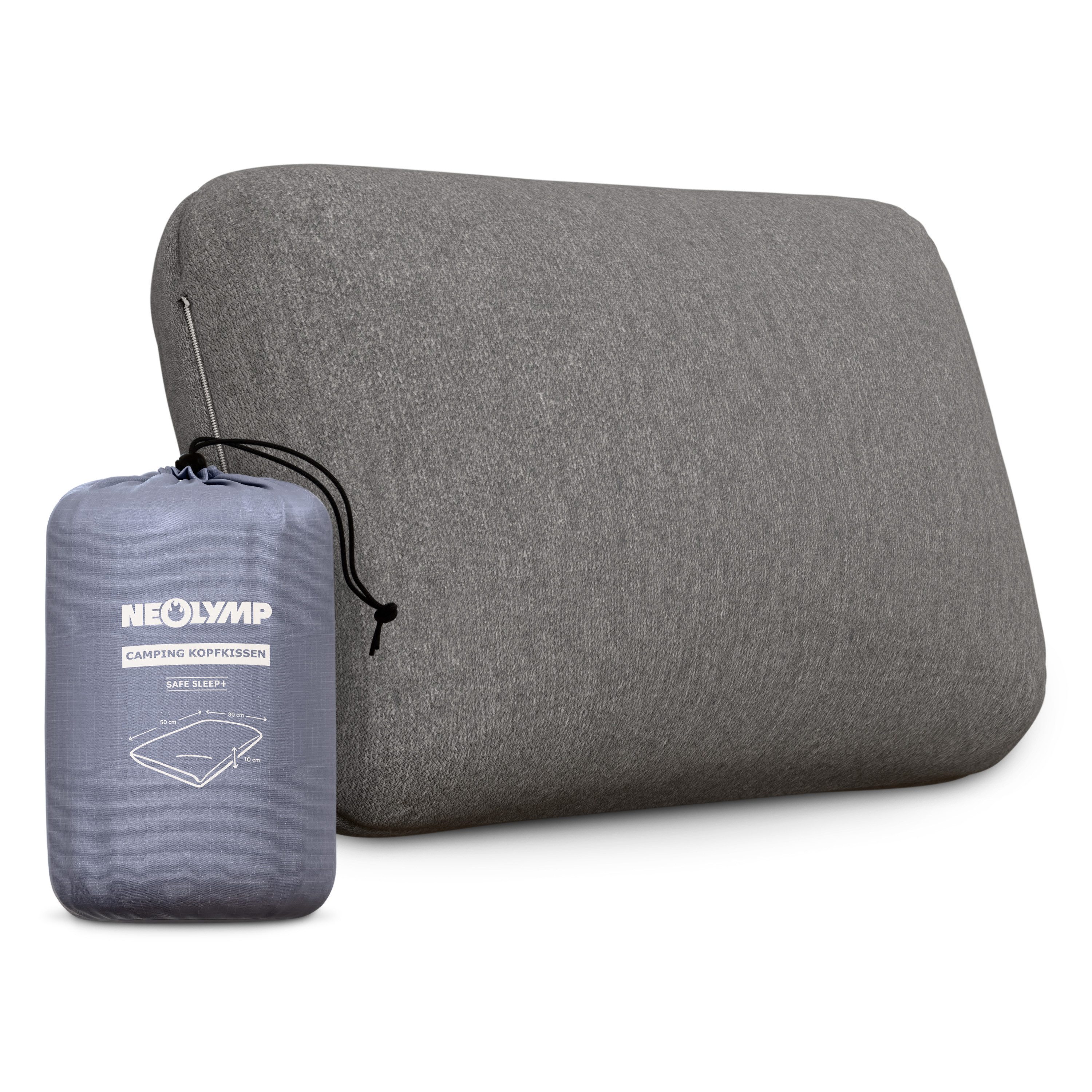 NEOLYMP Reisekissen Reisekissen Memory Foam 50x30x10 cm - kompaktes ergonomisches Kissen, Flugzeug Kissen fürs Reiseformat - Reise Essentials, Camping Kissen atmungsaktiv & waschbar mit Tragetasche