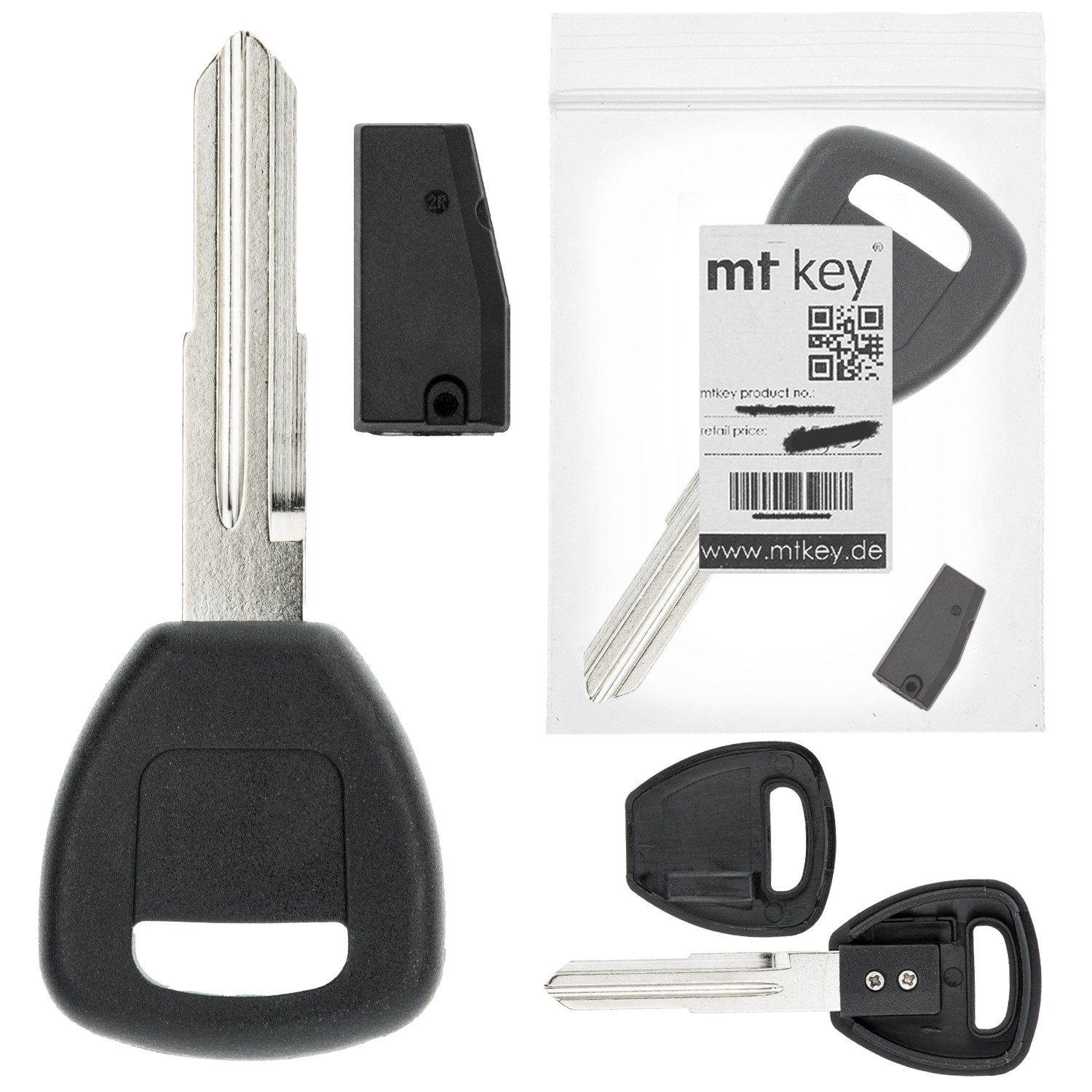 mt-key Schlüsseltasche Auto Zünd Schlüssel Rohling HON58R + ID46 Transponder (Set), für Acura Rl (05-10); Tl (04-06); Tsx (04-07); Honda Gold Wing (AB...