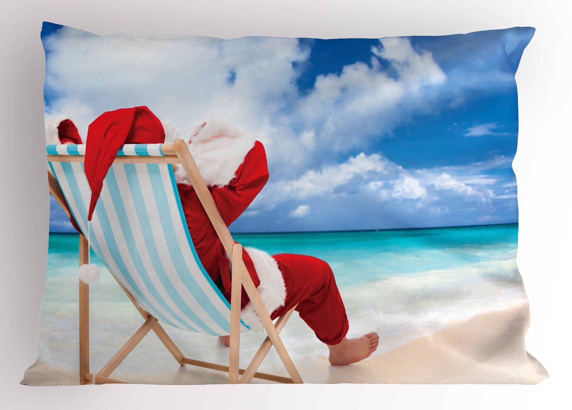 Kissenbezüge Dekorativer Standard King Size Gedruckter Kissenbezug, Abakuhaus (1 Stück), Weihnachtsmann Entspannung am exotischen Strand