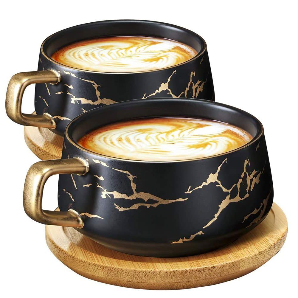 Sarfly Tasse Espressotassen aus Porzellan, mit Unterteller