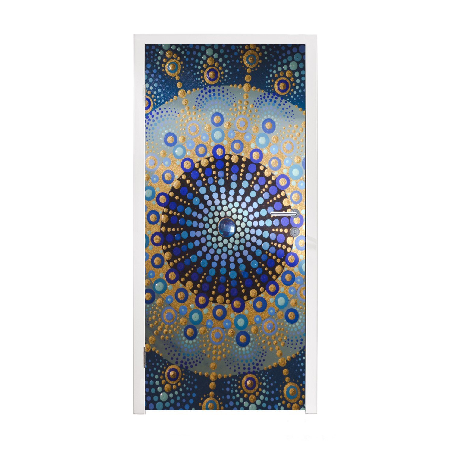 MuchoWow Türtapete Kreis - Mandala - Blau - Gelb, Matt, bedruckt, (1 St), Fototapete für Tür, Türaufkleber, 75x205 cm