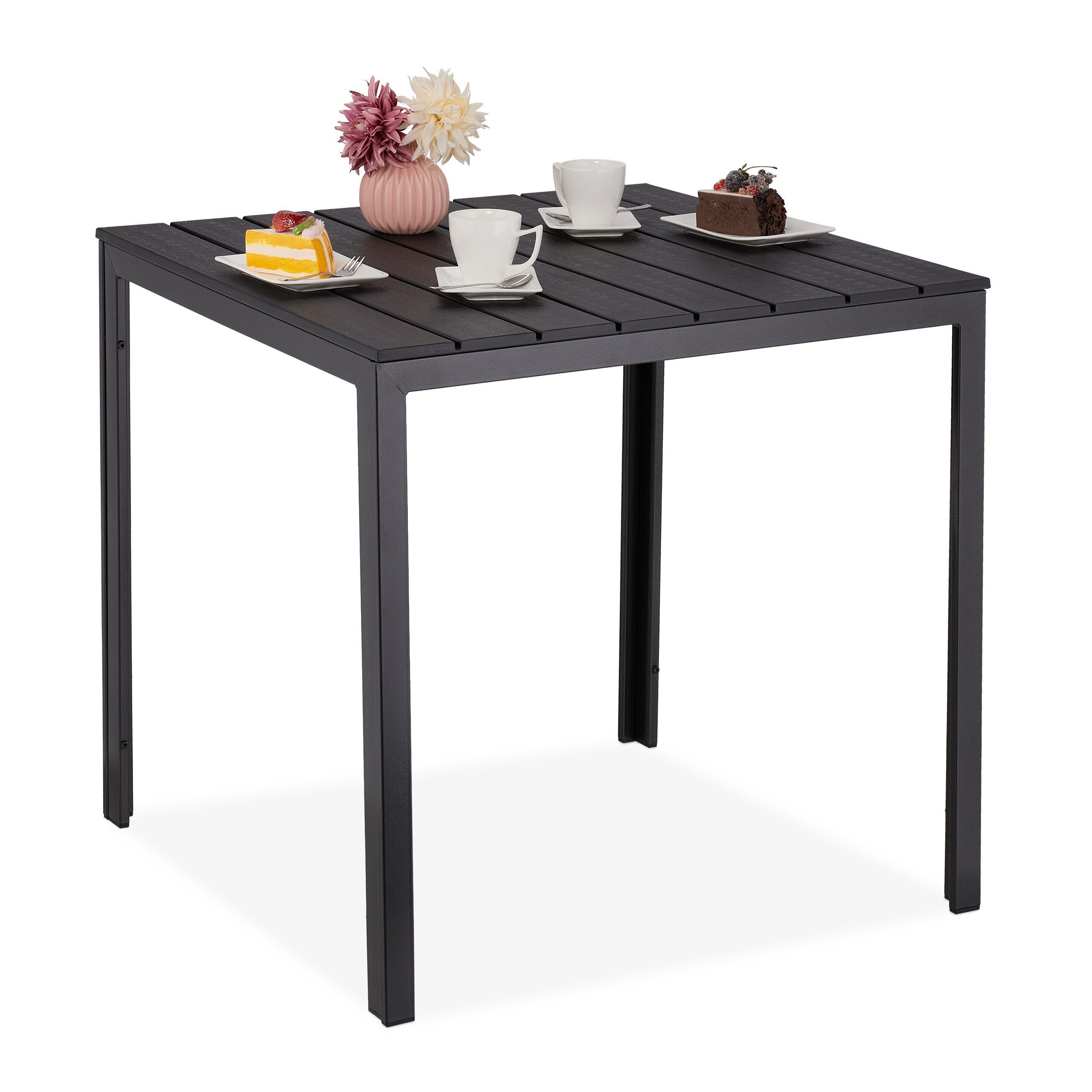 relaxdays Gartentisch Schwarzer Gartentisch in Holzoptik günstig online kaufen