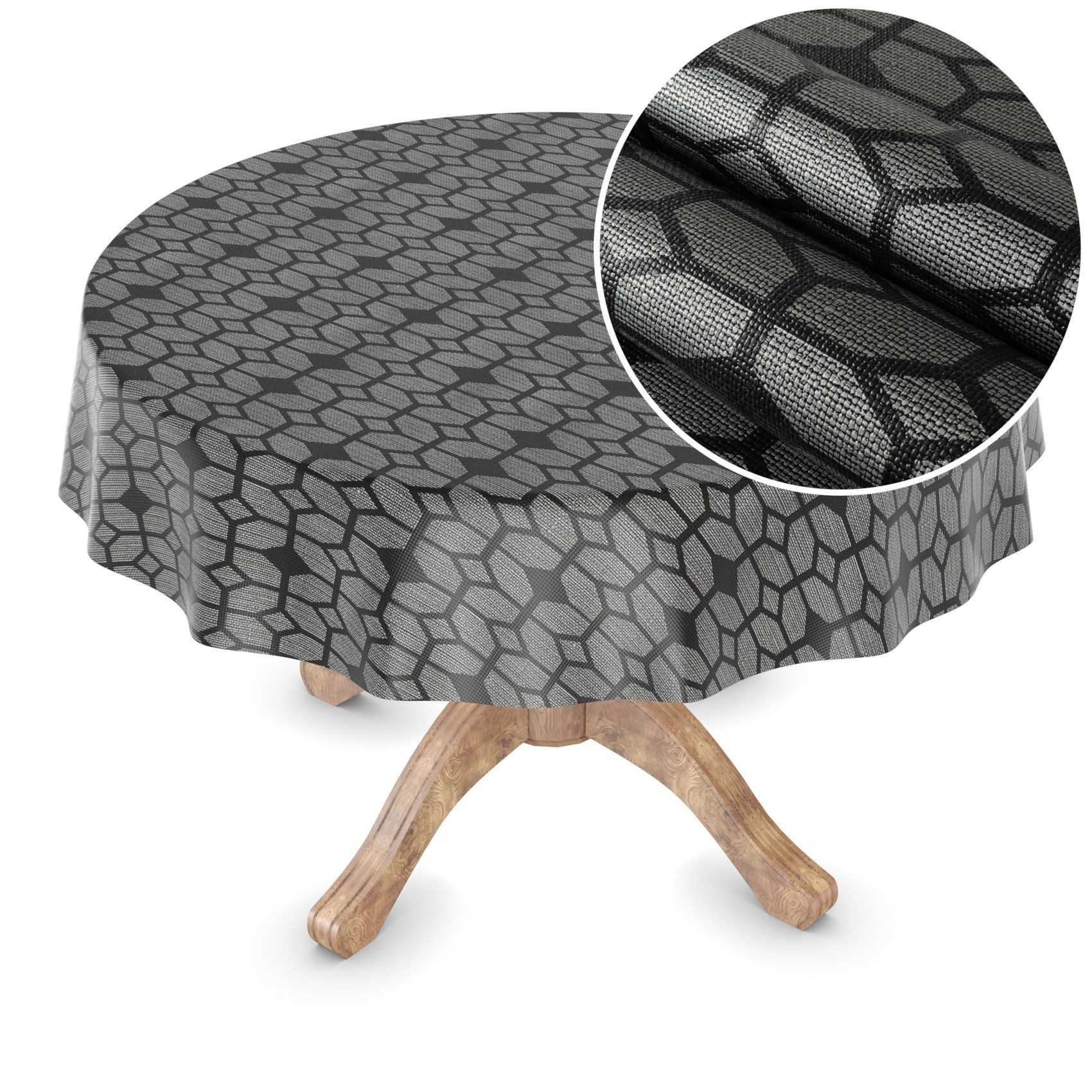 ANRO Tischdecke Besonders Feine Wachstuchtischdecke Premium Gartentischdecke (Einzelstück 1-tlg), Prägung Rund 100cm wasserabweisend