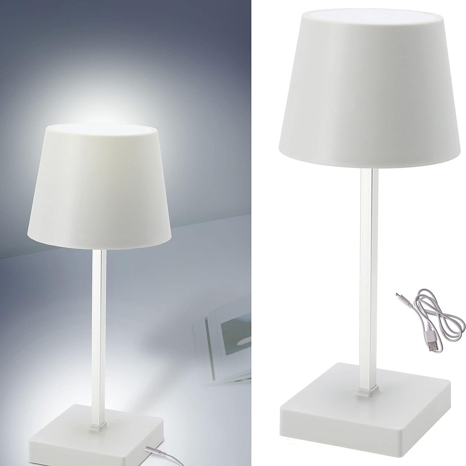 HAC24 Nachttischlampe 2x Tischleuchte Nachttischlampe Dimmbar, Touchfunktion Weiß Schreibtischlampe, fest Aufladbar, mit integriert, LED Warmweiß