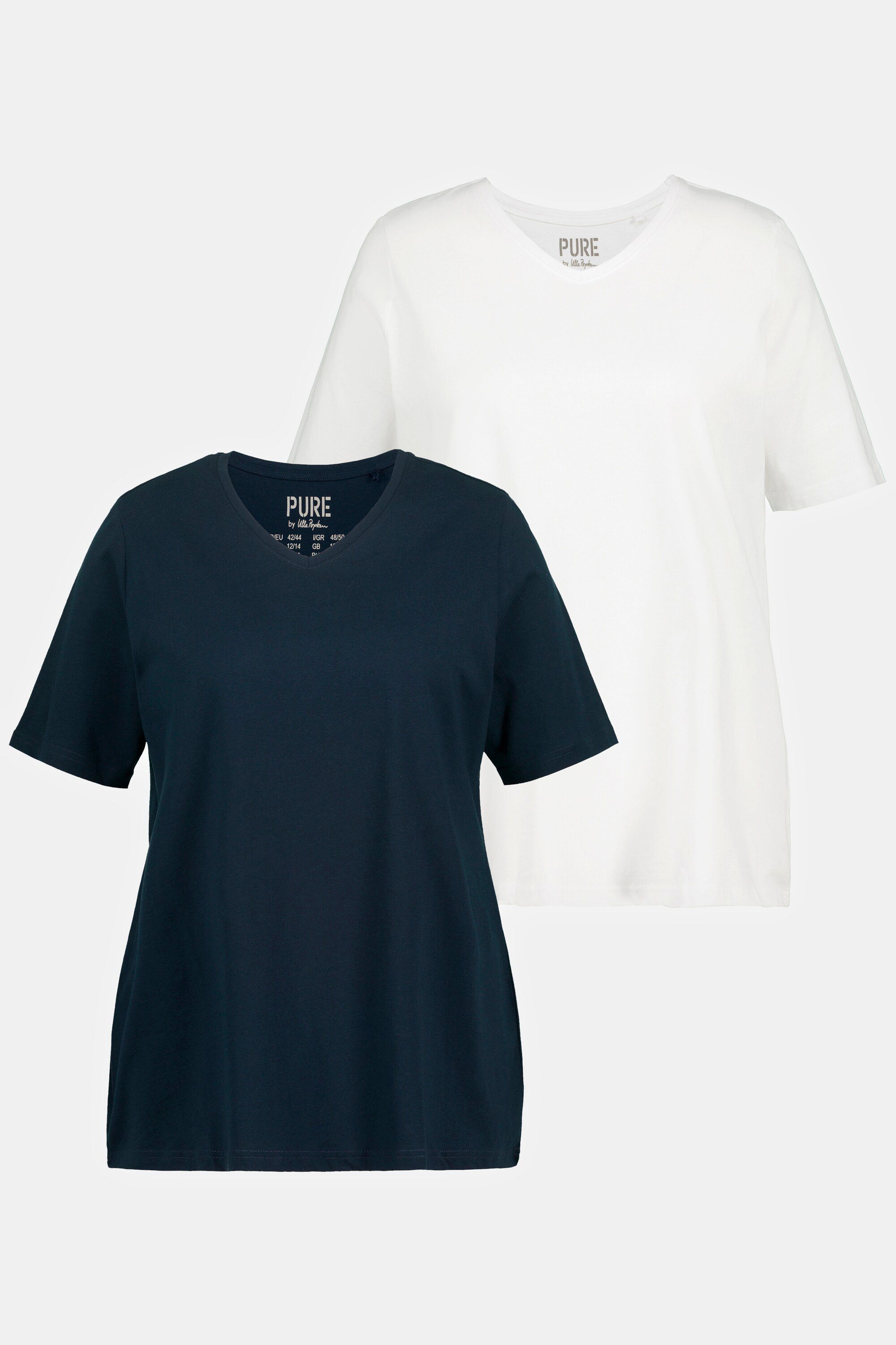 (2-tlg) marine Halbarm Ulla Rundhalsshirt V-Ausschnitt 2er-Pack T-Shirts Popken