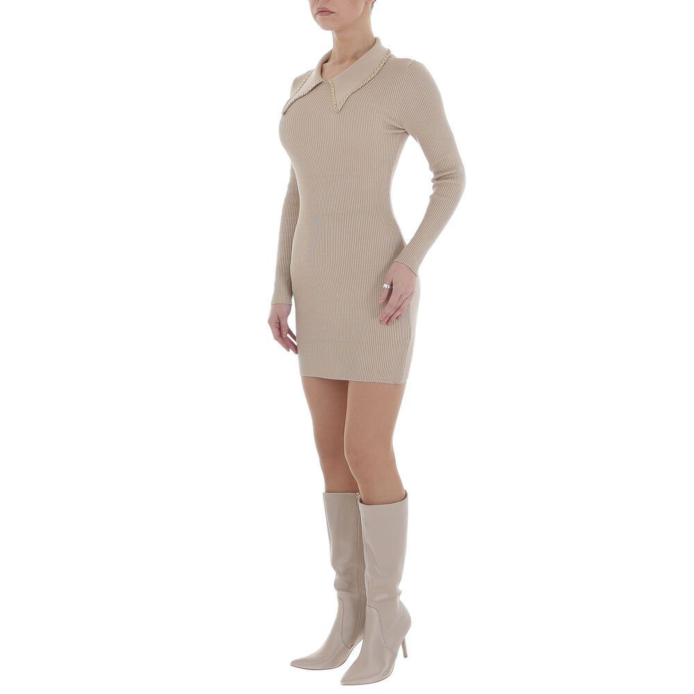 Ital-Design Strickkleid Damen Party & Clubwear Kette Stretch Strickoptik Cocktail- & Partykleid in Beige