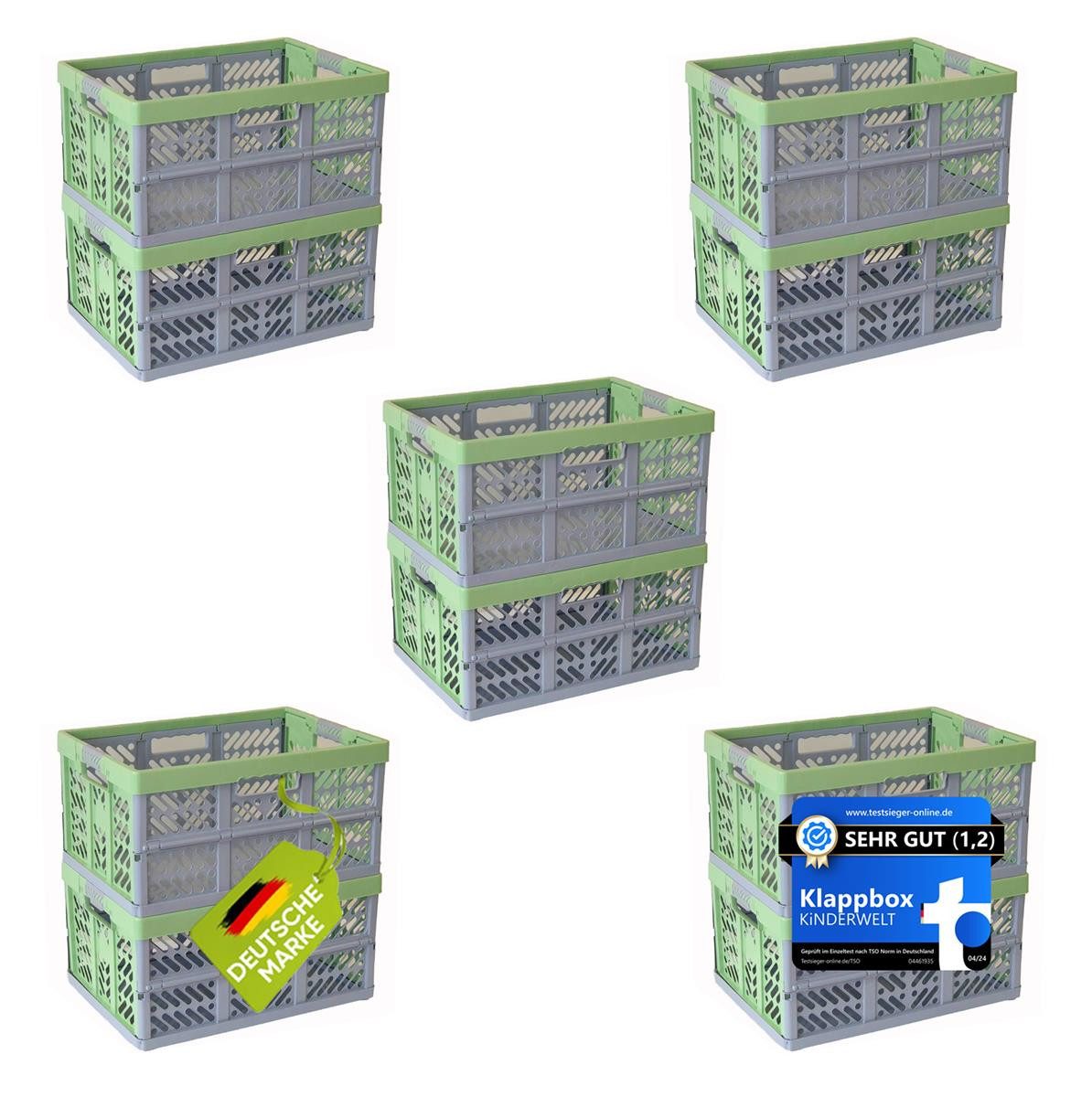 KiNDERWELT Klappbox 10x Premium Faltbox 45 L mit Soft-Touch Griffen, aus hochwertigem Kunststoff