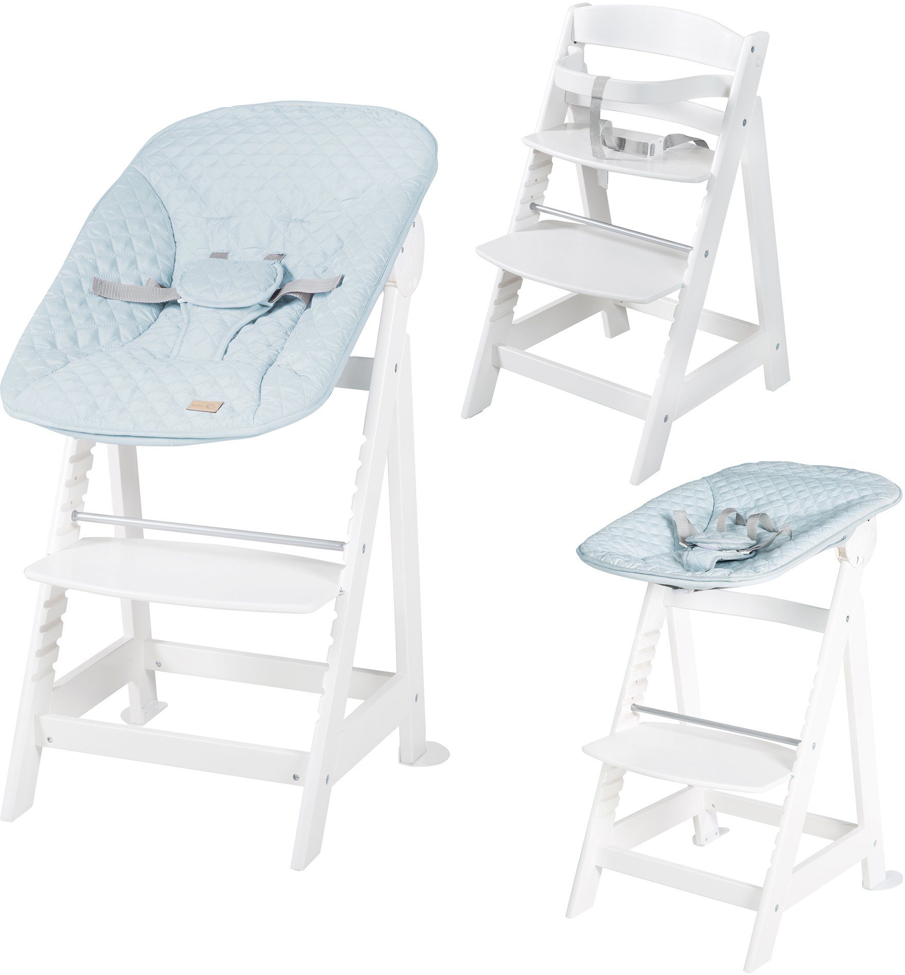 roba® Hochstuhl Treppenhochstuhl mit Style, Born hellblau/sky/weiß Set Neugeborenen-Aufsatz Up, 2-in-1