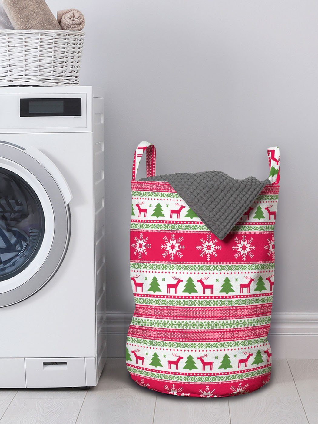 Abakuhaus Wäschesäckchen Stil Kordelzugverschluss mit Griffen nordisch Waschsalons, Needlework Wäschekorb für Weihnachten
