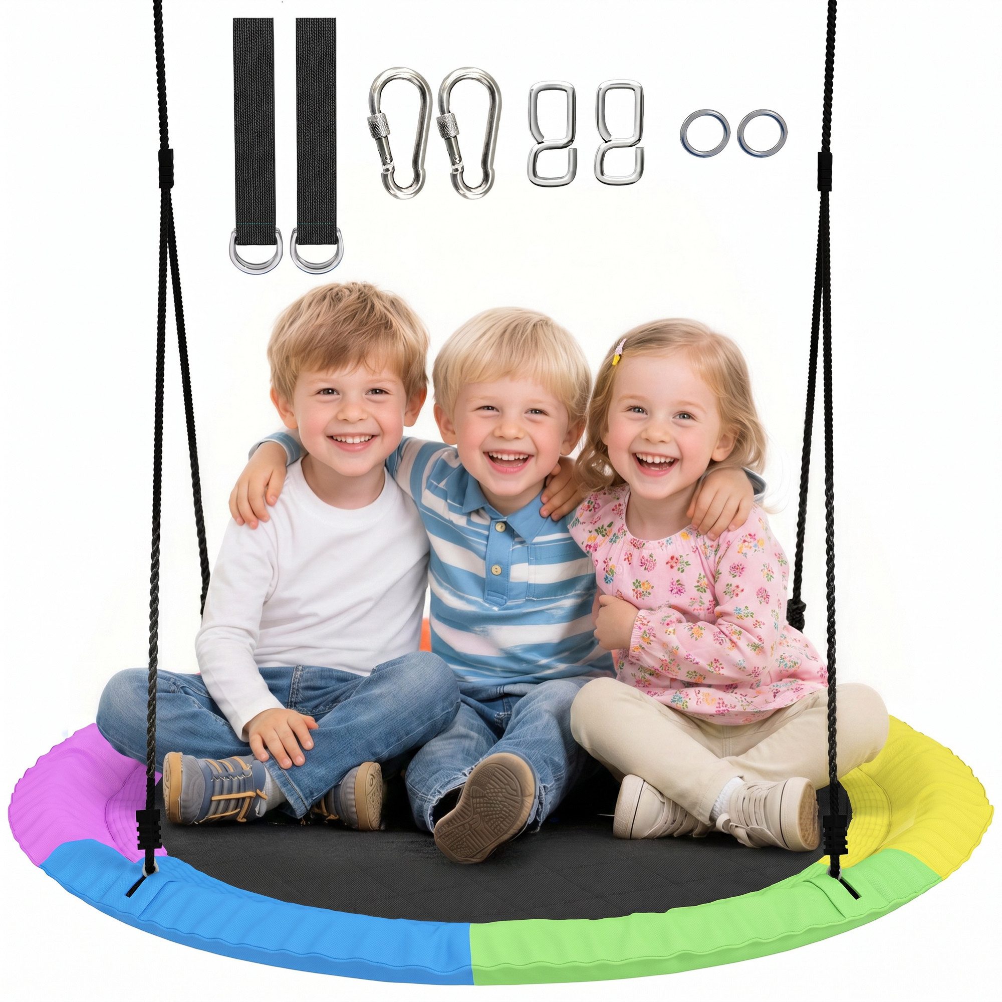 AIYAPLAY Nestschaukel Hängeschaukel bis 300kg Gartenschaukel mit verstellbaren Seilen, (Höhenverstellbar Hängeschaukel, 1-tlg., Ø100 cm Gartenschaukel), für Kinder & Erwachsene, für Outdoor & Indoor, Mehrfarbig