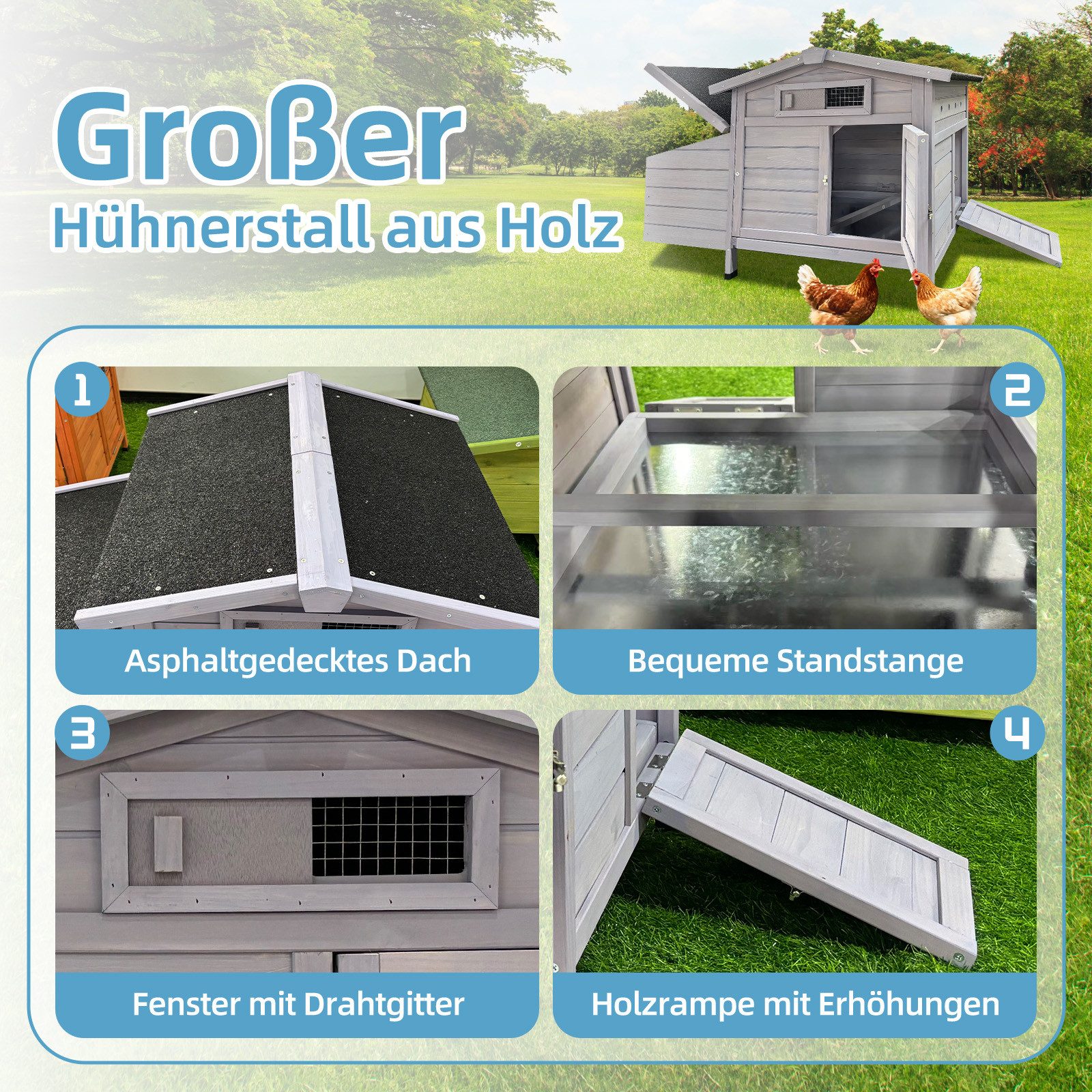 BBWL Hühnerstall auf Stelzen Holz Hühnerhaus mit Legenest wetterfest raubtiersicher, leicht zu reinigen kompakt – Bild 3 von 5