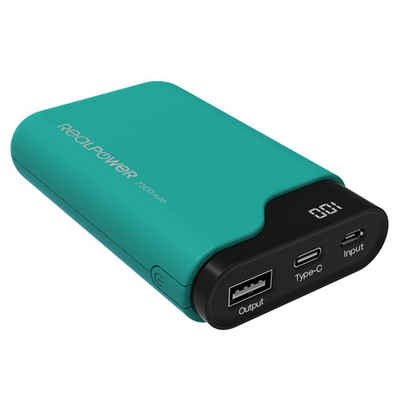 Realpower PB-7500C Powerbank 7500 mAh, Micro-USB, USB Type-C, für Handy, Smartphone, Tablet, PC, türkis