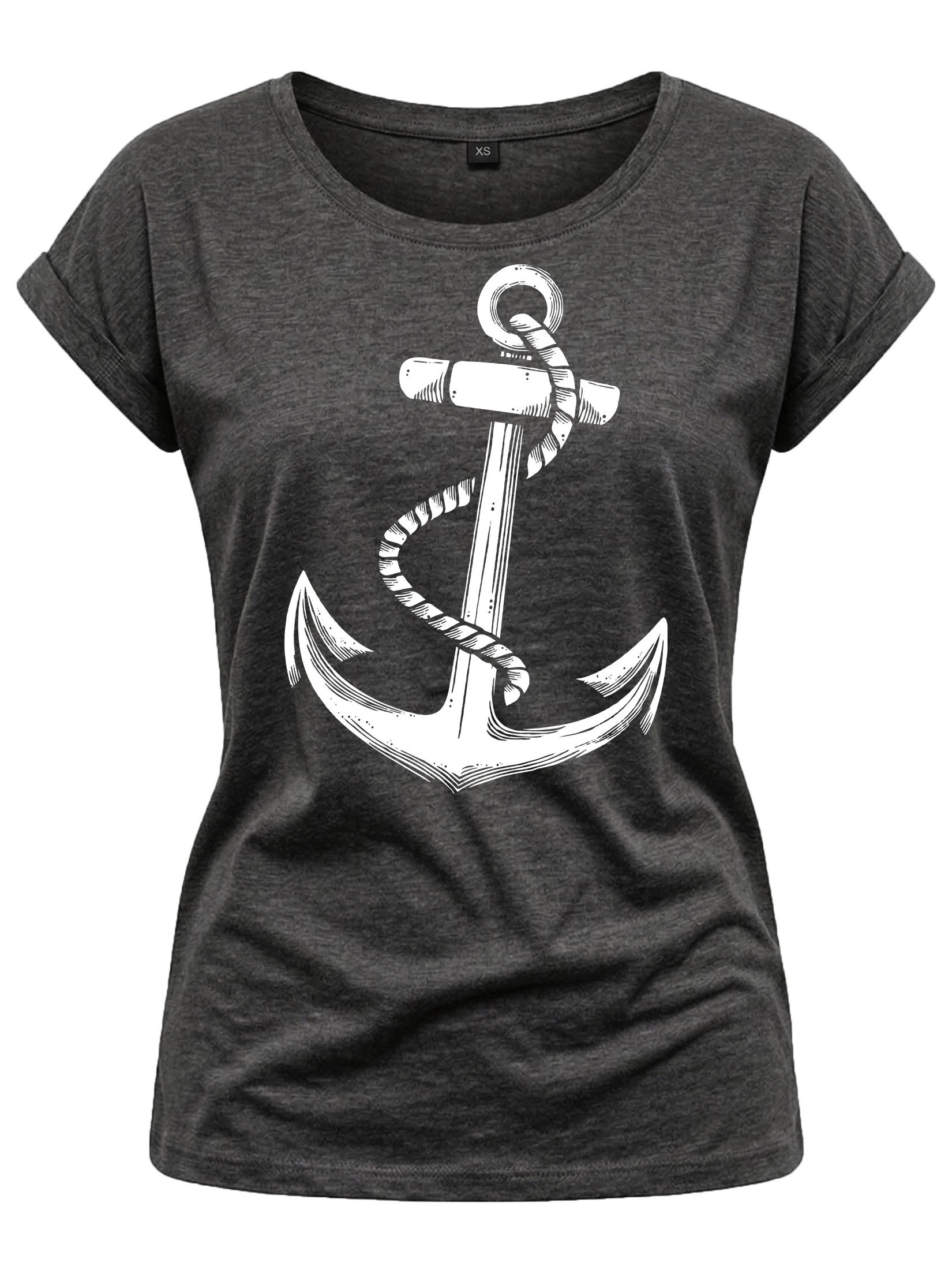MAKAYA Print-Shirt Damen Anker Motiv Sommer Top Maritime Frauen Oberteile Tunika (Kurzarm, Rundhals, blau, grau, rosa, schwarz) aus Baumwolle