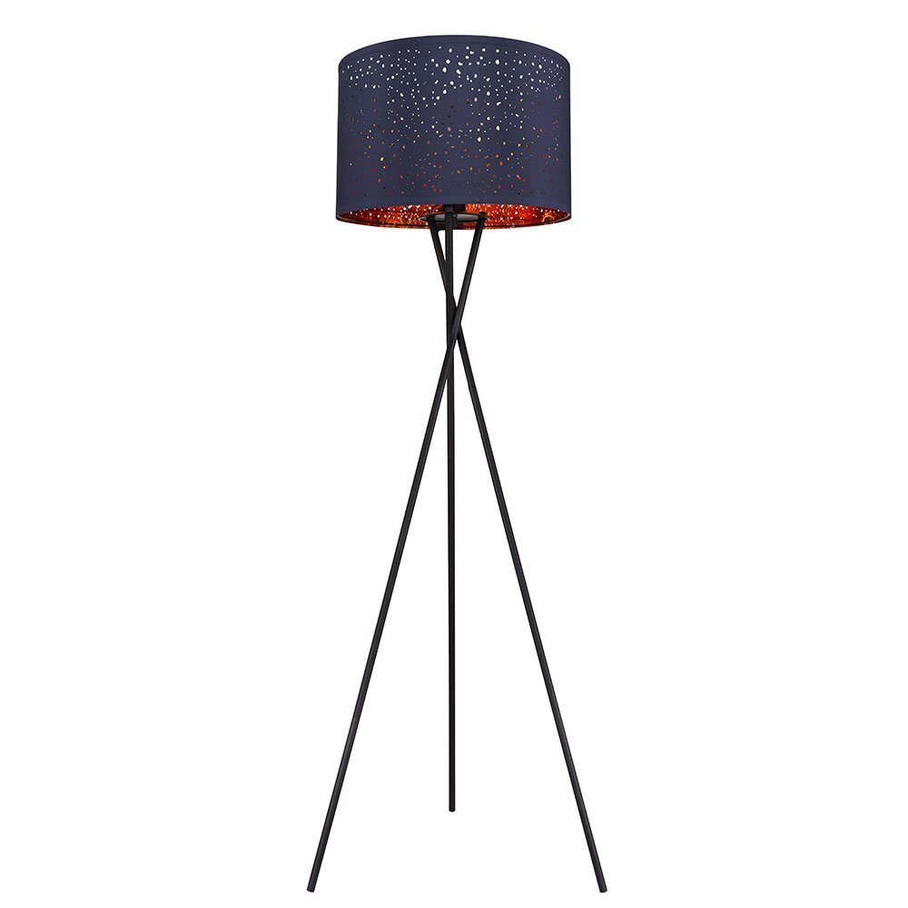 D etc-shop inklusive, schwarz Dreibein Leuchtmittel Wohnzimmerlampe Metall Textil 62cm blau Stehlampe, Stehleuchte nicht