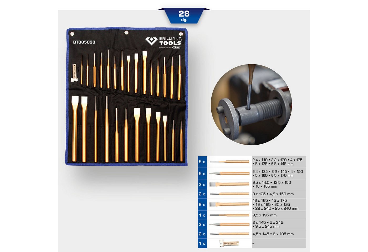 Thumbnail - Brilliant Tools Spitzmeißel BRILLIANT TOOLS Meißel und Durchtreiber-Satz 28tlg. - BT085030