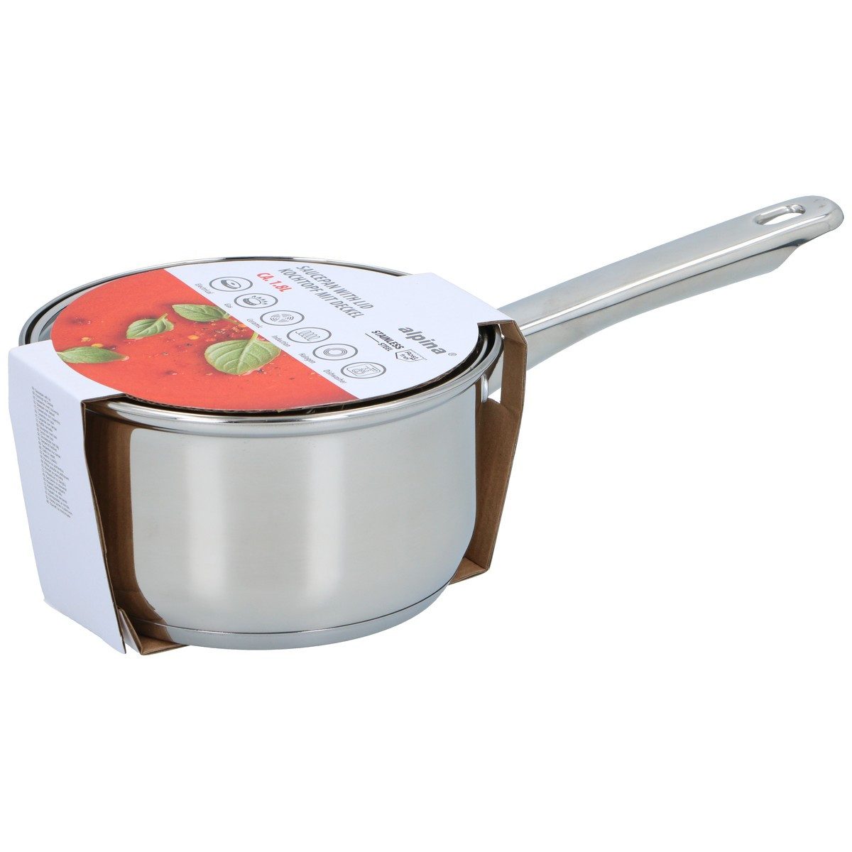 Alpina Grillpfanne alpina Topf mit Deckel 1.9L - Ø16 cm - Edelstahl