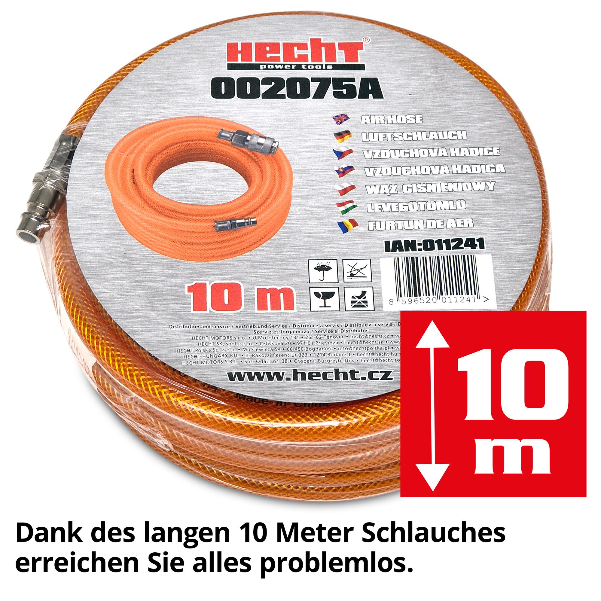Hecht Druckluftschlauch 002075A Druckluftschlauch 10 m Kompressor, gewebeverstärkt EURO-Kupplung – Bild 3 von 5