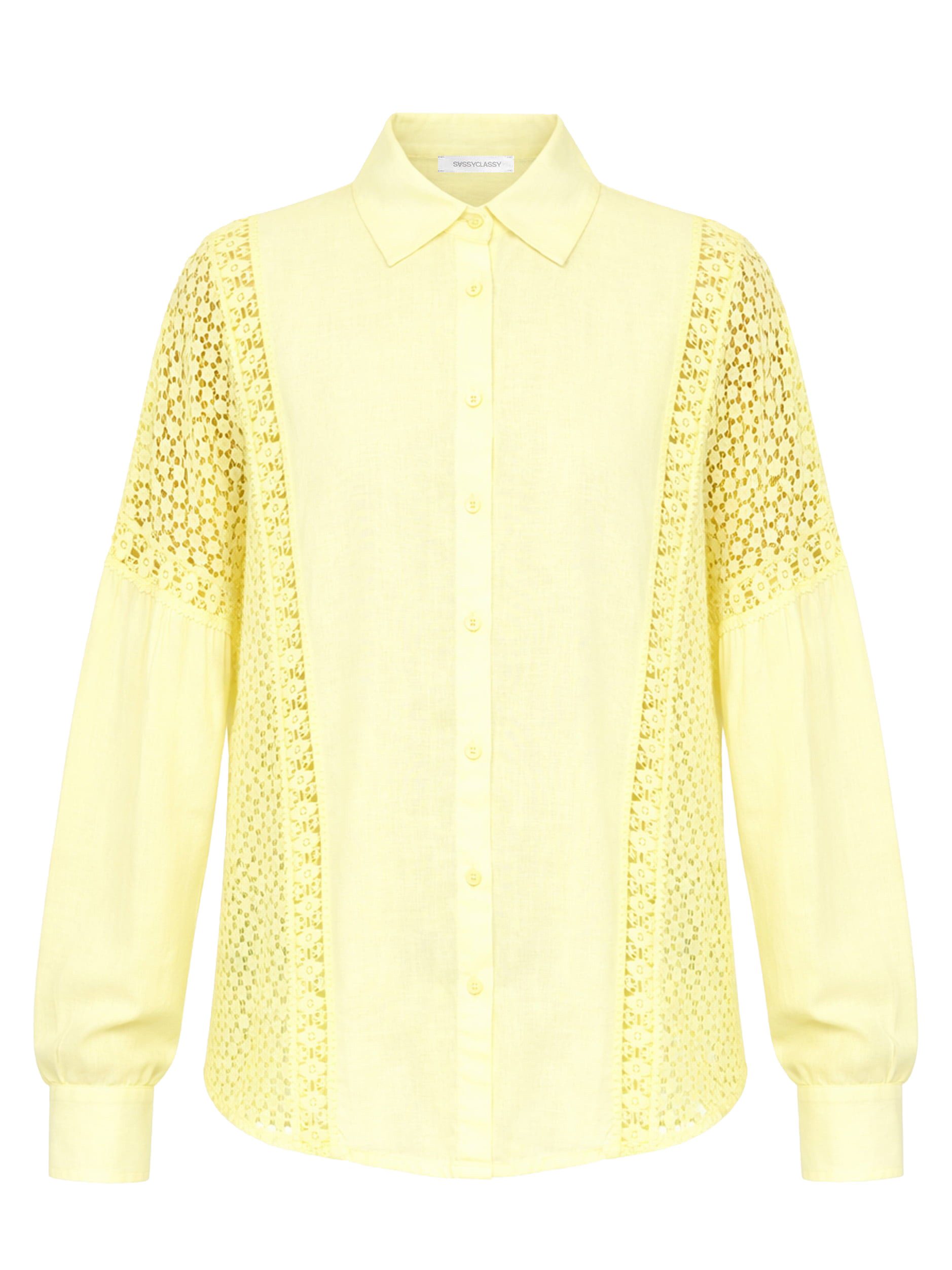 SASSYCLASSY Langarmbluse Leinen Bluse Damen mit Spitzeneinsätzen Oversize B günstig online kaufen