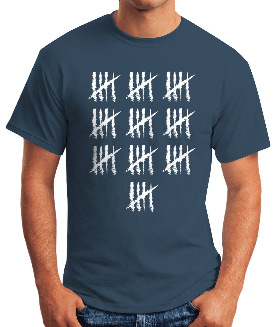 MoonWorks Print-Shirt Herren T-Shirt [object 50 blau Jubiläum Print Moonworks® Jahrgang Strichliste Geschenk Object] mit Fun-Shirt Striche Geburtstag Alter