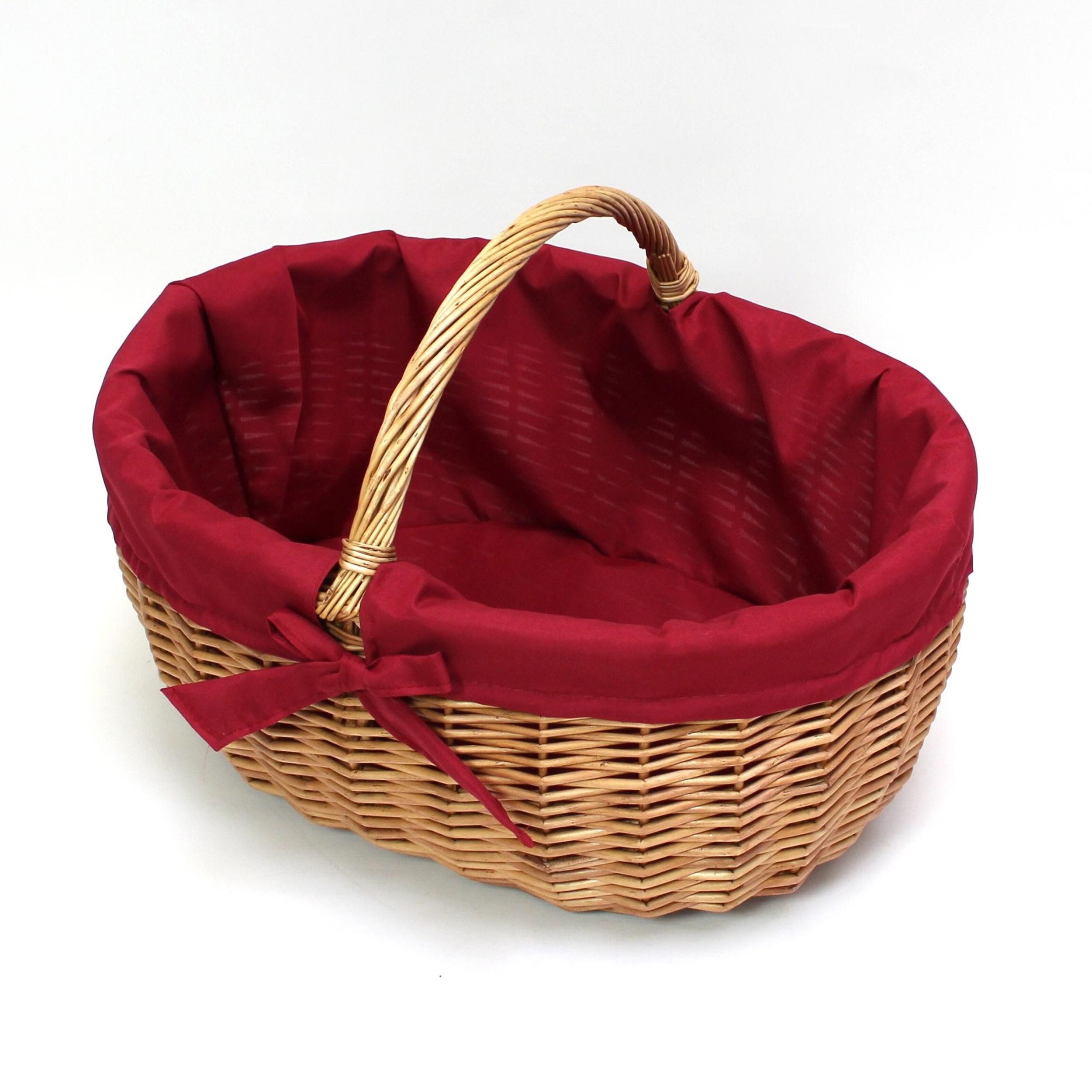 Frank Flechtwaren Flechtkorb Einkaufskorb Weide 47x36cm rote Stoffeinlage