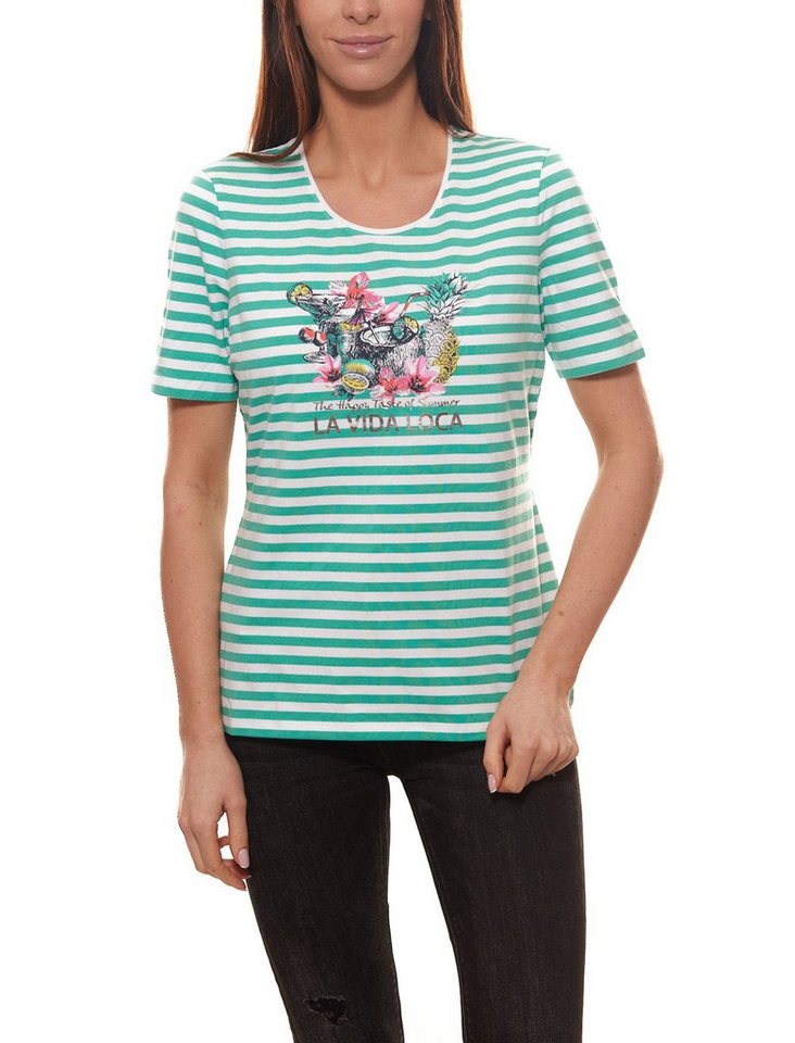 Skaldet kalligrafi tragt GERRY WEBER Rundhalsshirt »GERRY WEBER Streifen-Shirt leicht tailliertes  Damen Sommer-Shirt mit Print Freizeit-Shirt Grün/Weiß«