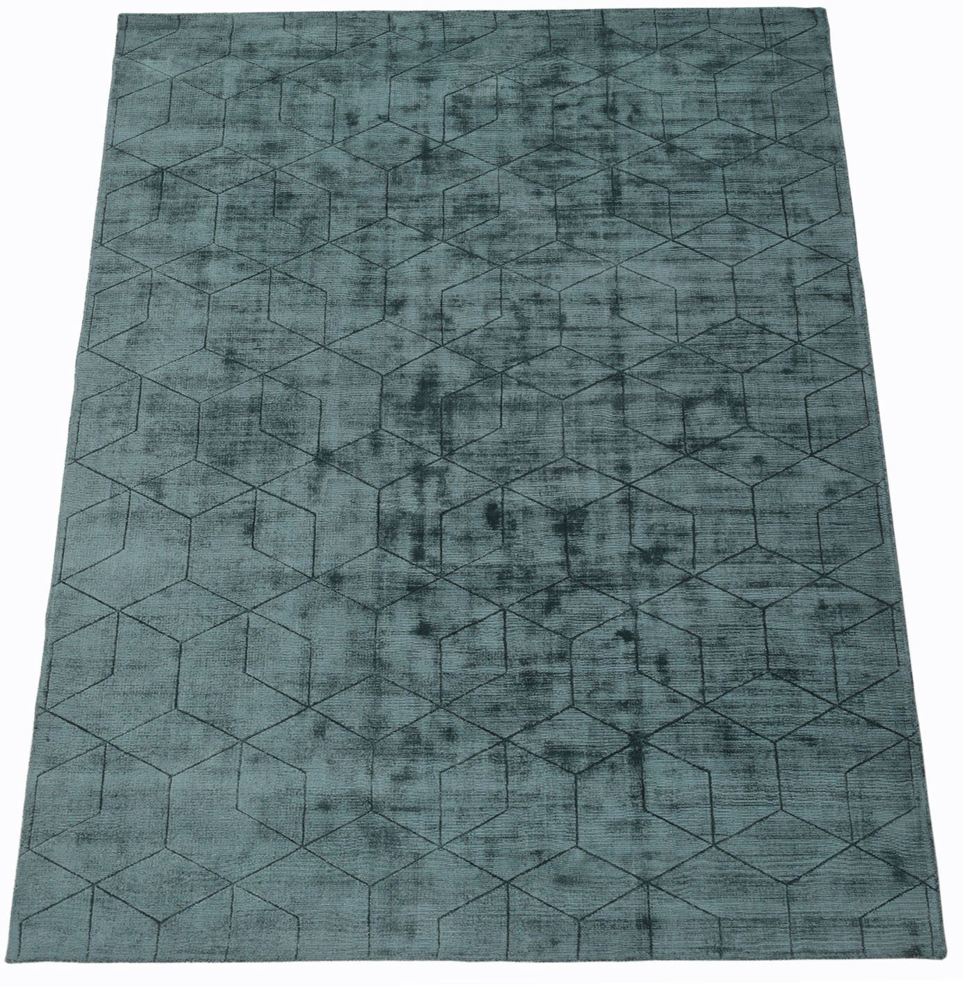 Kurzflorteppich glänzender Höhe: my 10 mm, Teppich rechteckig, elegant Manju, home, in teal Seiden-Optik