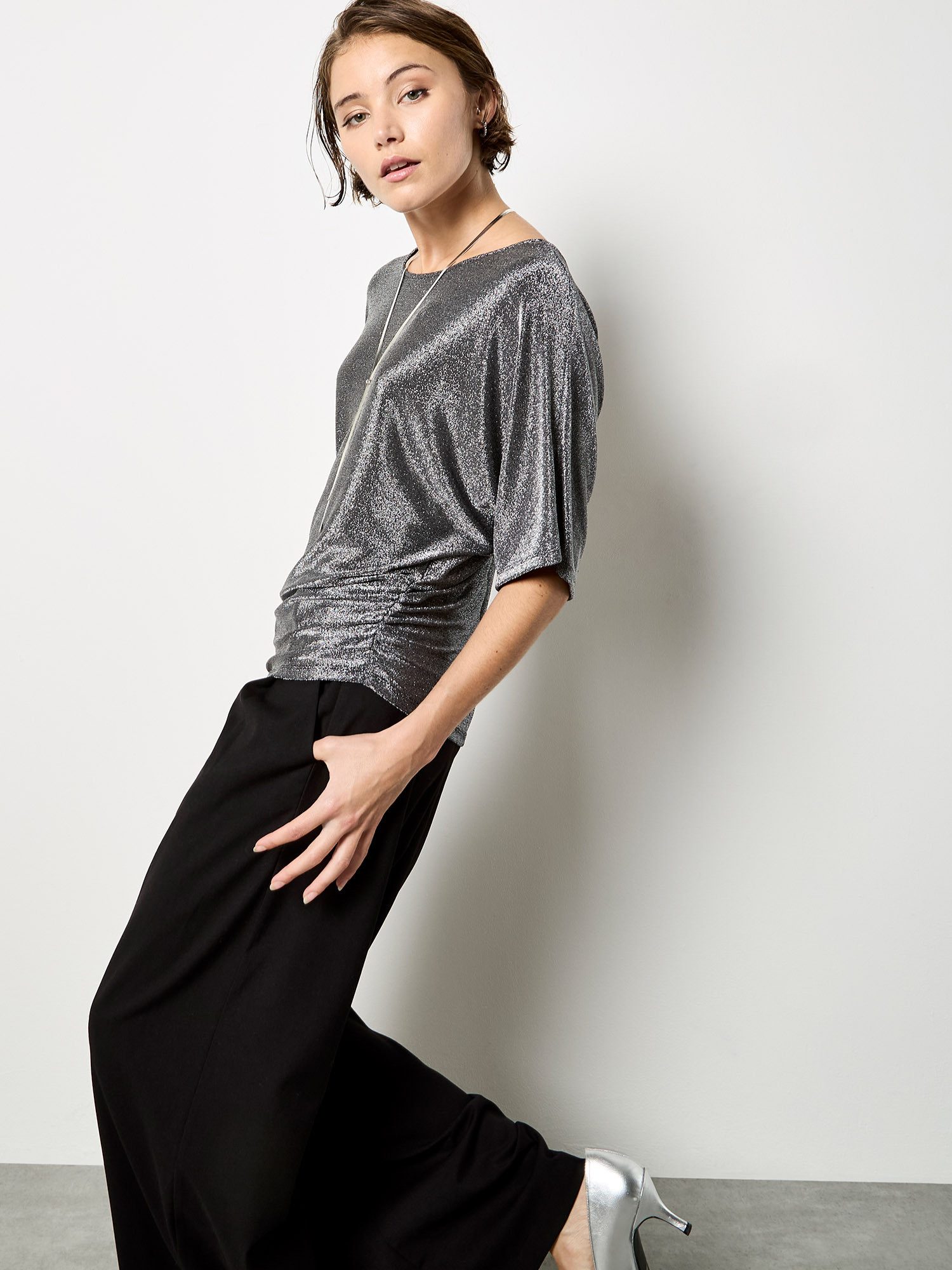 Apricot Paillettenshirt Partyshirt mit Glitzereffekt