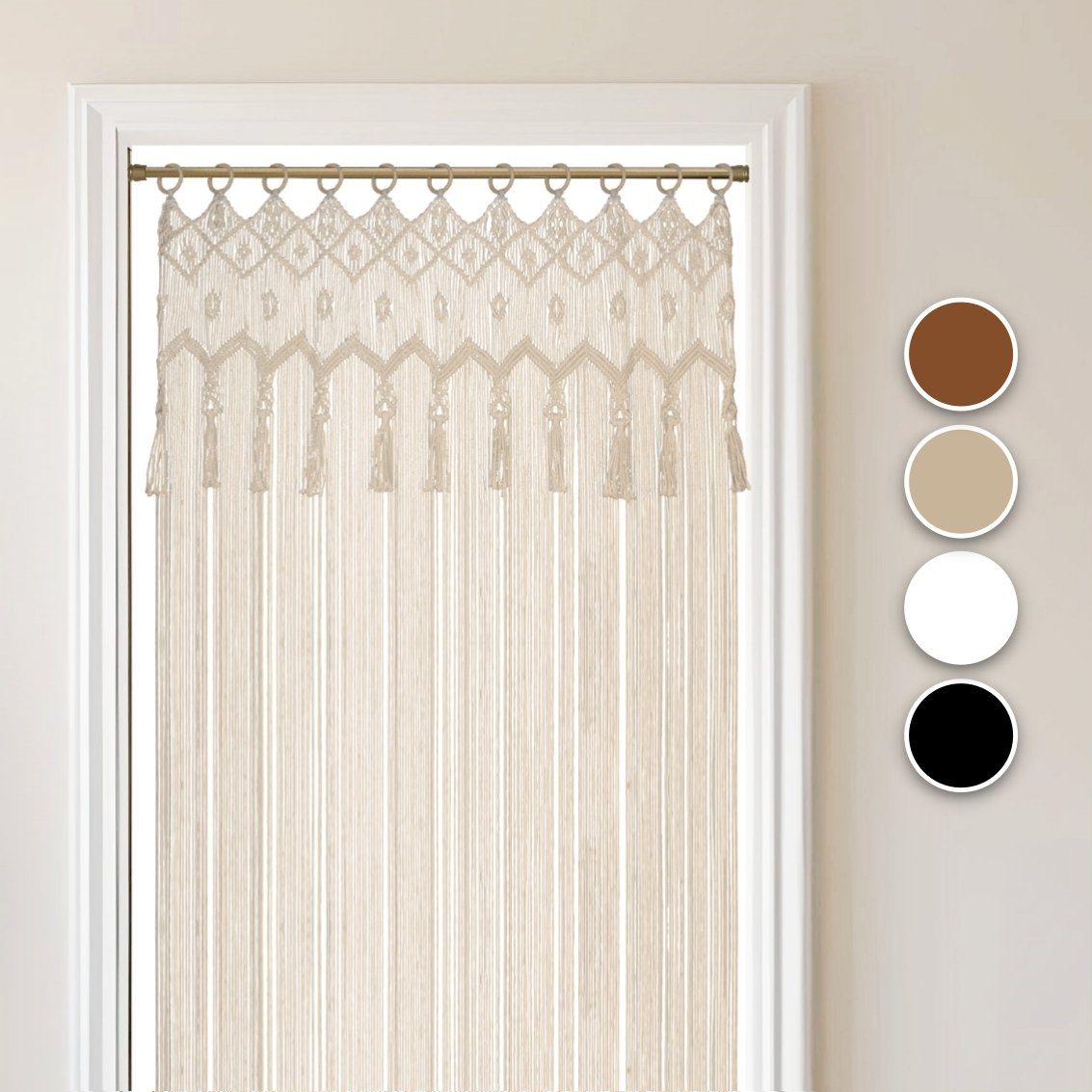 Vorhang Makramee 132 x 200 cm mit Vorhangstange 70-120 cm, Boho Gardine