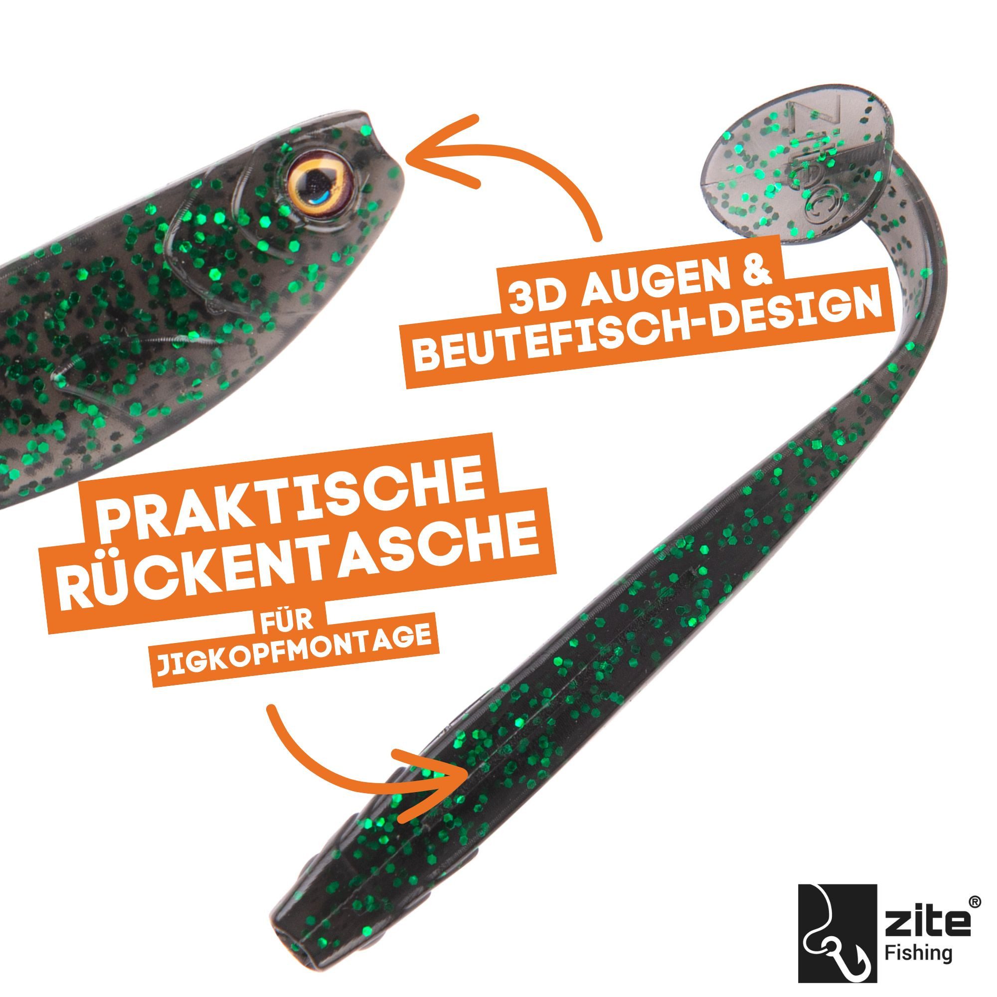 Zite Kunstköder Inzite Pershad 8 cm Gummiköder für Hecht-Angeln 7 Stk