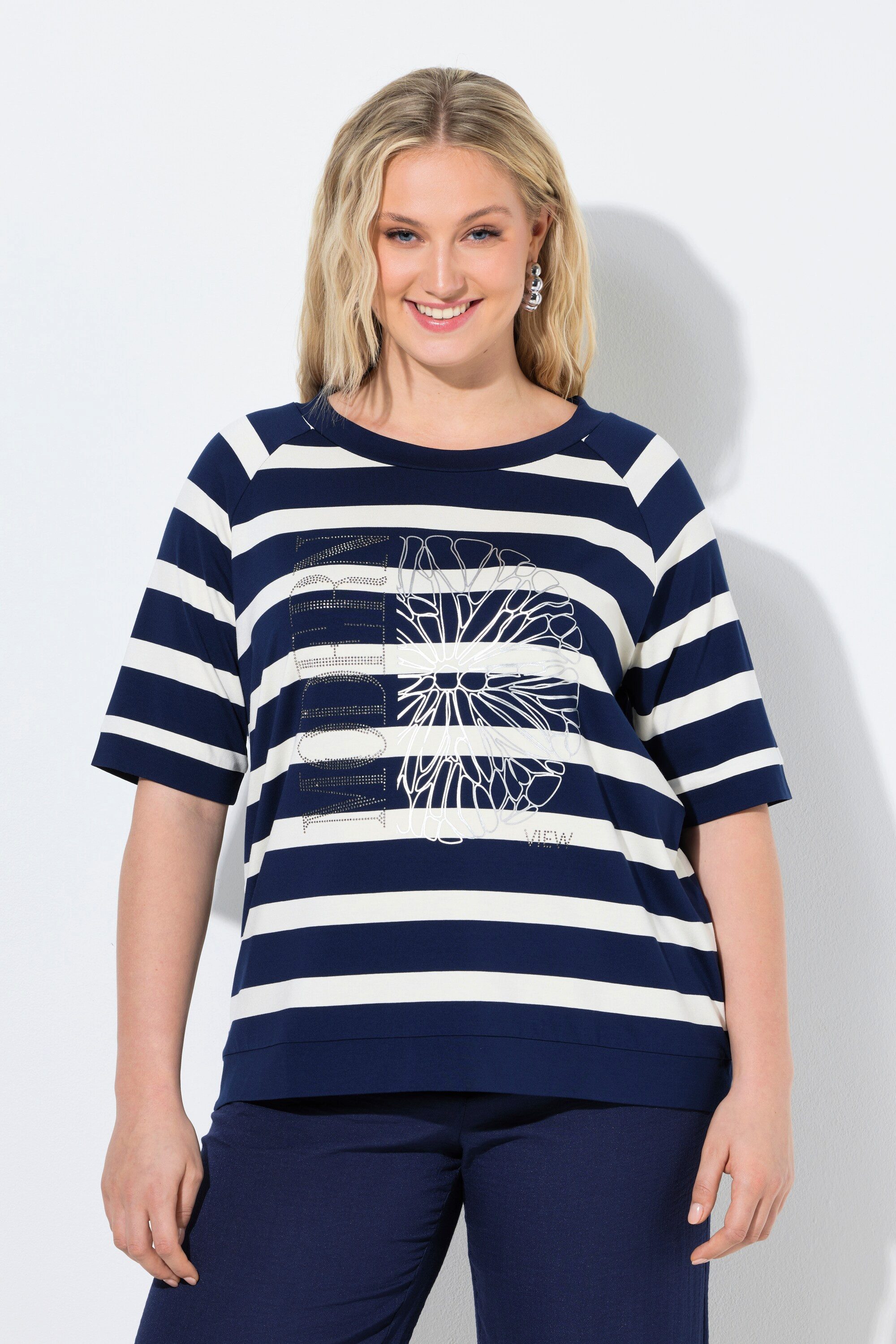 Ulla Popken T-Shirt Shirt Ringel Zitrusmotiv Rundhals Halbarm