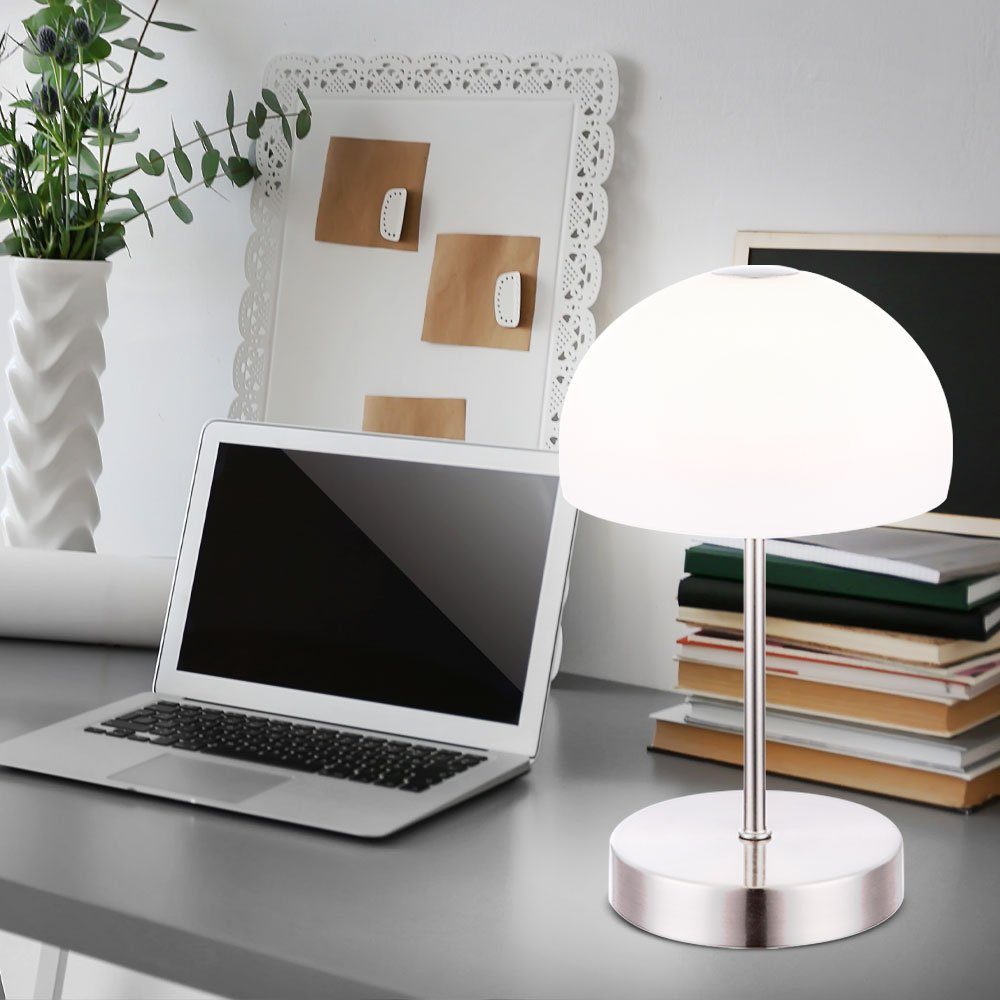 Glas Tischleuchte etc-shop Schreibtischlampe, Funktion Touch Leseleuchte Nachttischlampe Nickel-matt LED