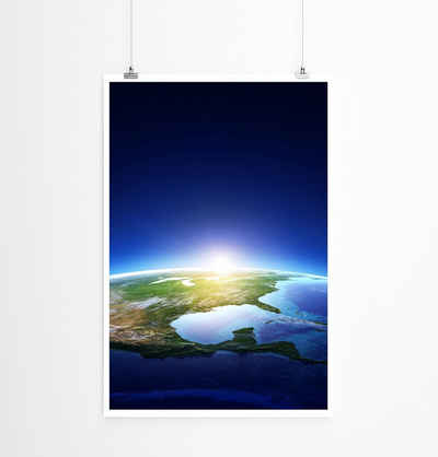 Sinus Art Poster 90x60cm Poster Fotocollage Erde bei Sonnenaufgang über Nordamerika